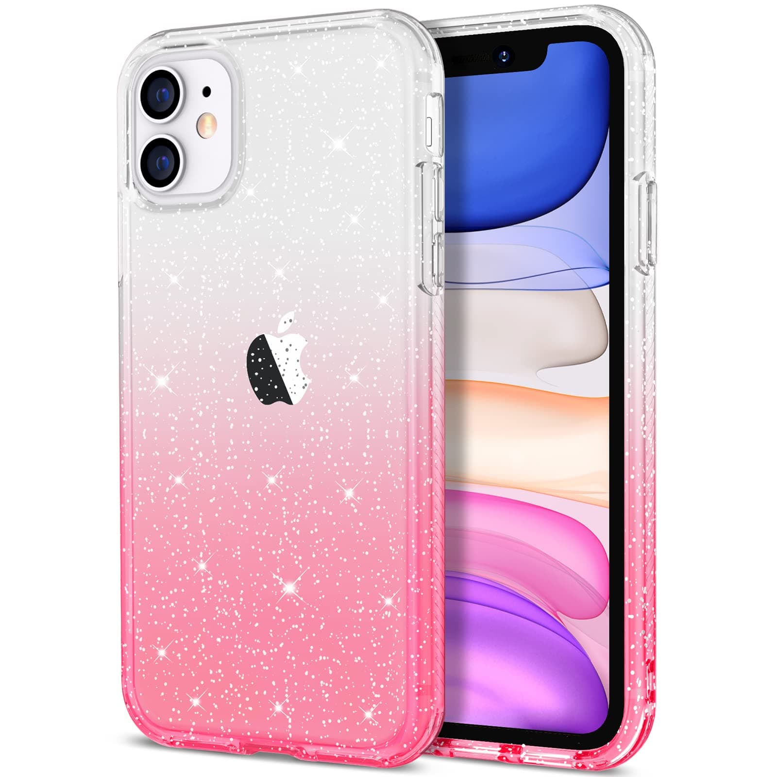 Hython Case for iPhone 11 Case Glitter, Cute Sparkly Clear Glitter Shiny Bling Sparkle Cover, Anti-Scratch Soft TPU Thin Slim Fit Shockproof Protective Phone Cases for Women Girls, Clear/Pink Glitter