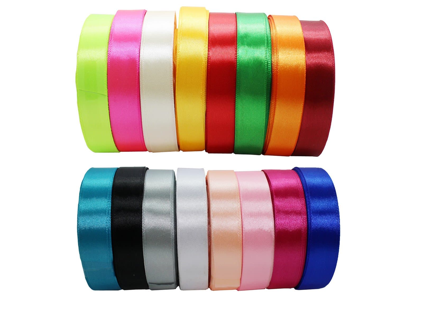 JESEP 16 Rolls 400 Yards Double Face Solid Satin Fabric Ribbon Multi-Color Packing for Gift Package Wrapping Hair Bow Clips Accessories, Crafting, Sewing, Wedding, Decorator, etc (1" 20MM)