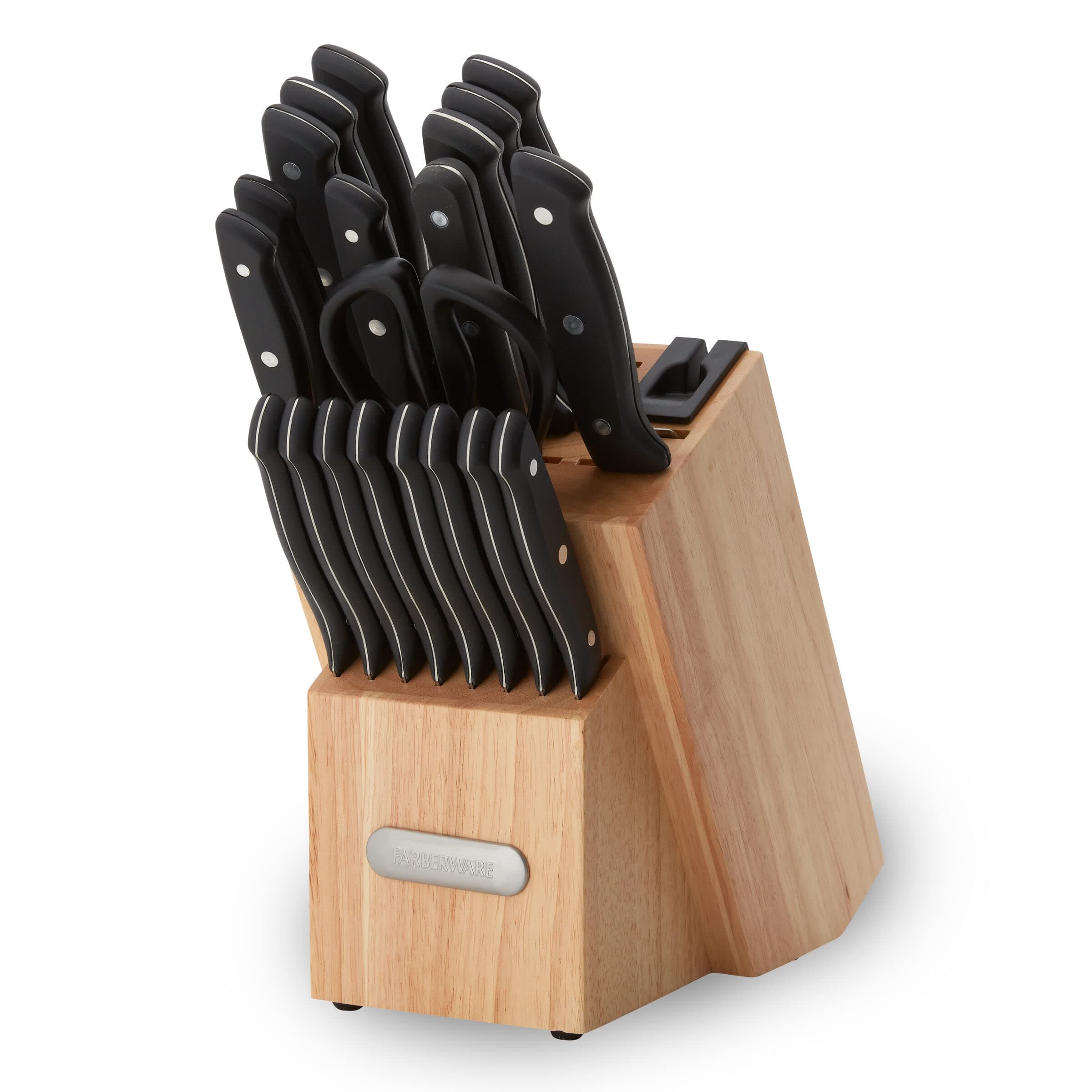 FarberwareEdgekeeper Triple Riveted Knife Set, 21 Piece, Black