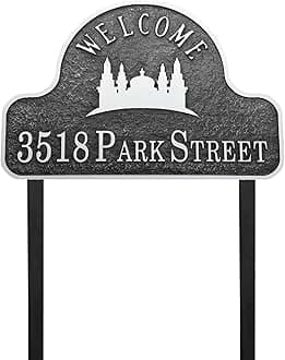 Address Sign Lawn Mounted - Custom House Number Plaque Sign with 2 Metal Stakes,House Address Numbers for Outside House,Yard,Garden,Grass,Ground,Drive Way,Lawn,4 Colors, 13''x 9''