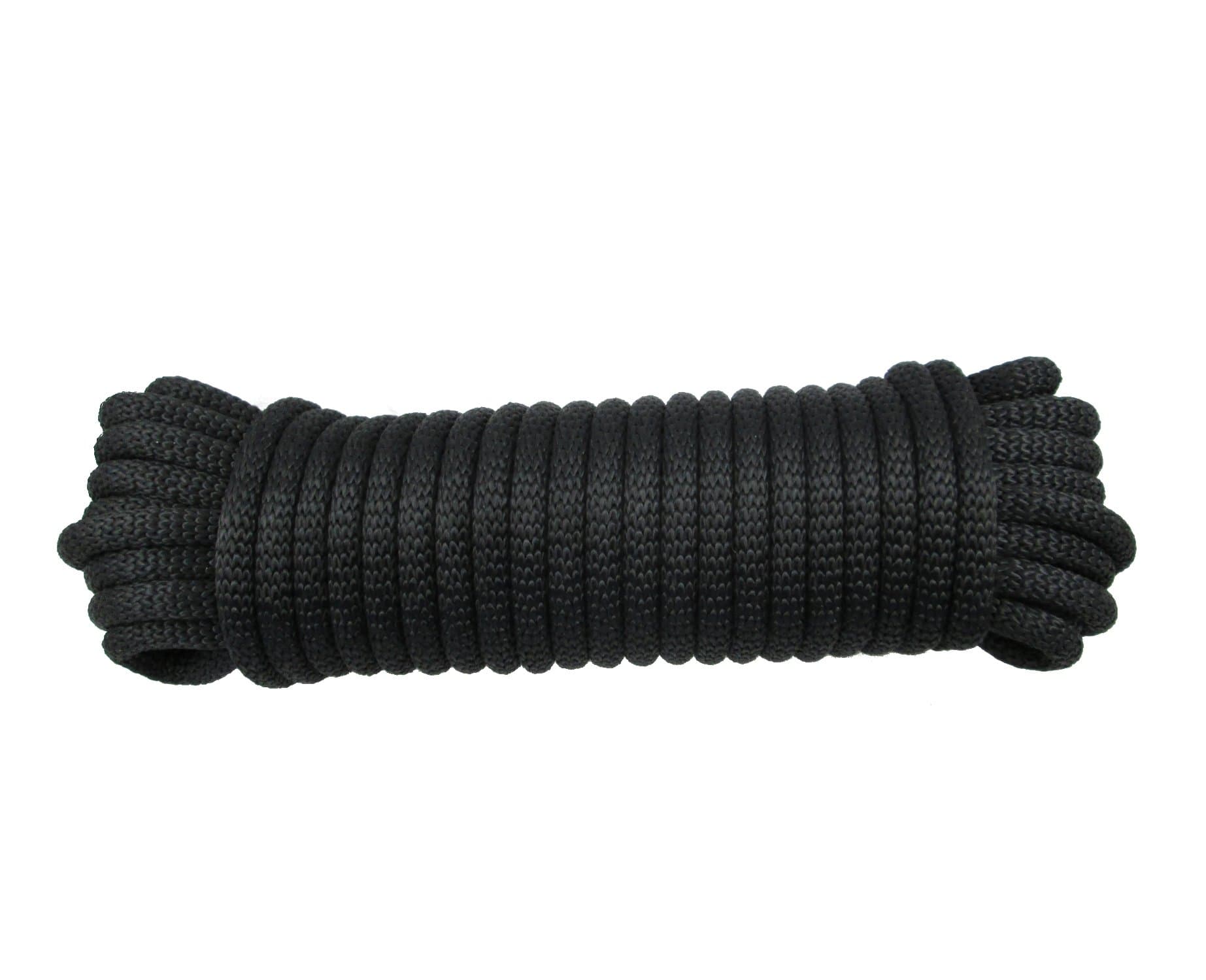 3/8 inch Black Dacron Polyester Rope - 50 Foot | Solid Braid - Industrial Grade - High UV and Abrasion Resistance - Low Stretch