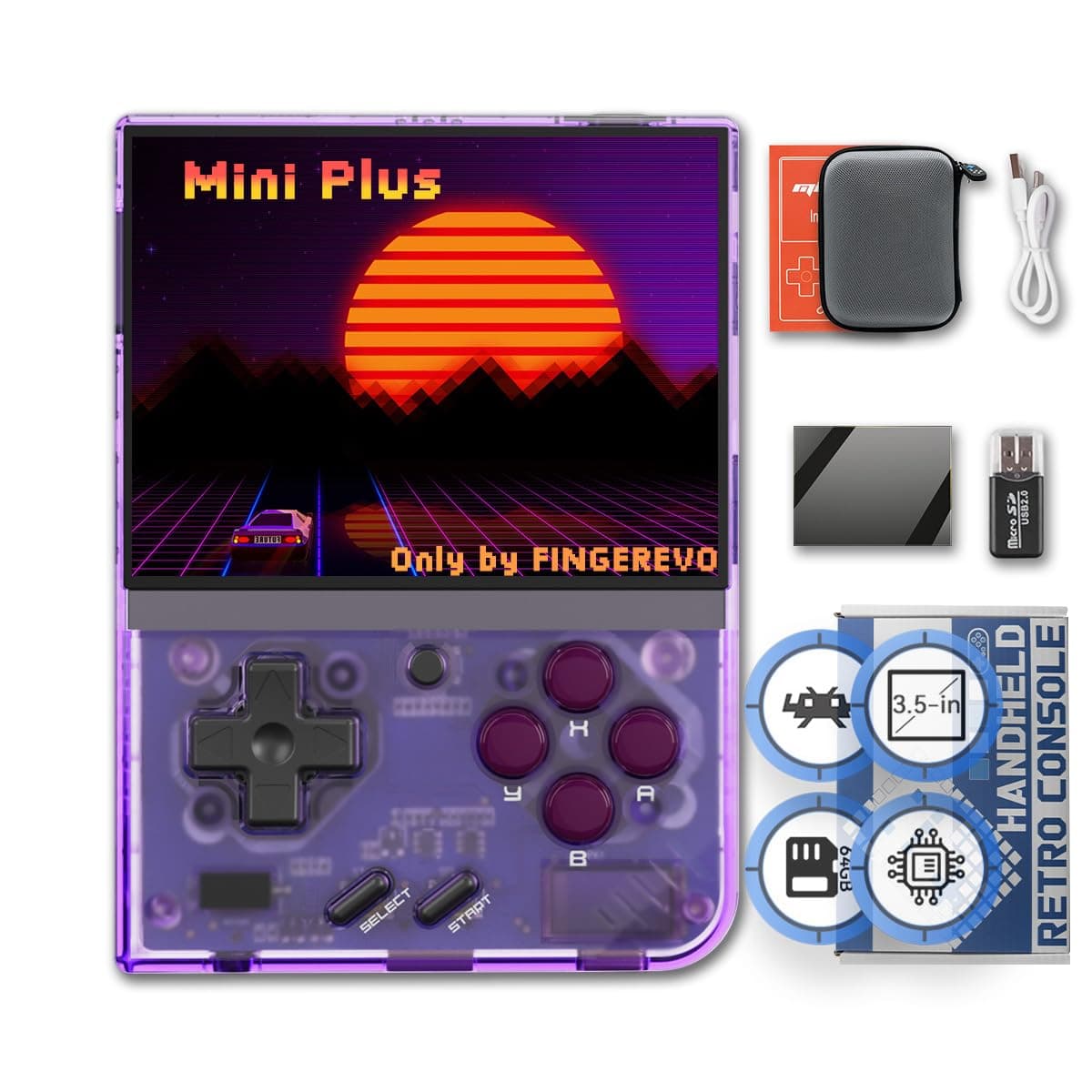 Miyoo Mini Plus Handheld Game Console 3.5" 640 x 480 IPS Screen 3000mAh Miyoo-Mini+ with Portable Case T-Purple