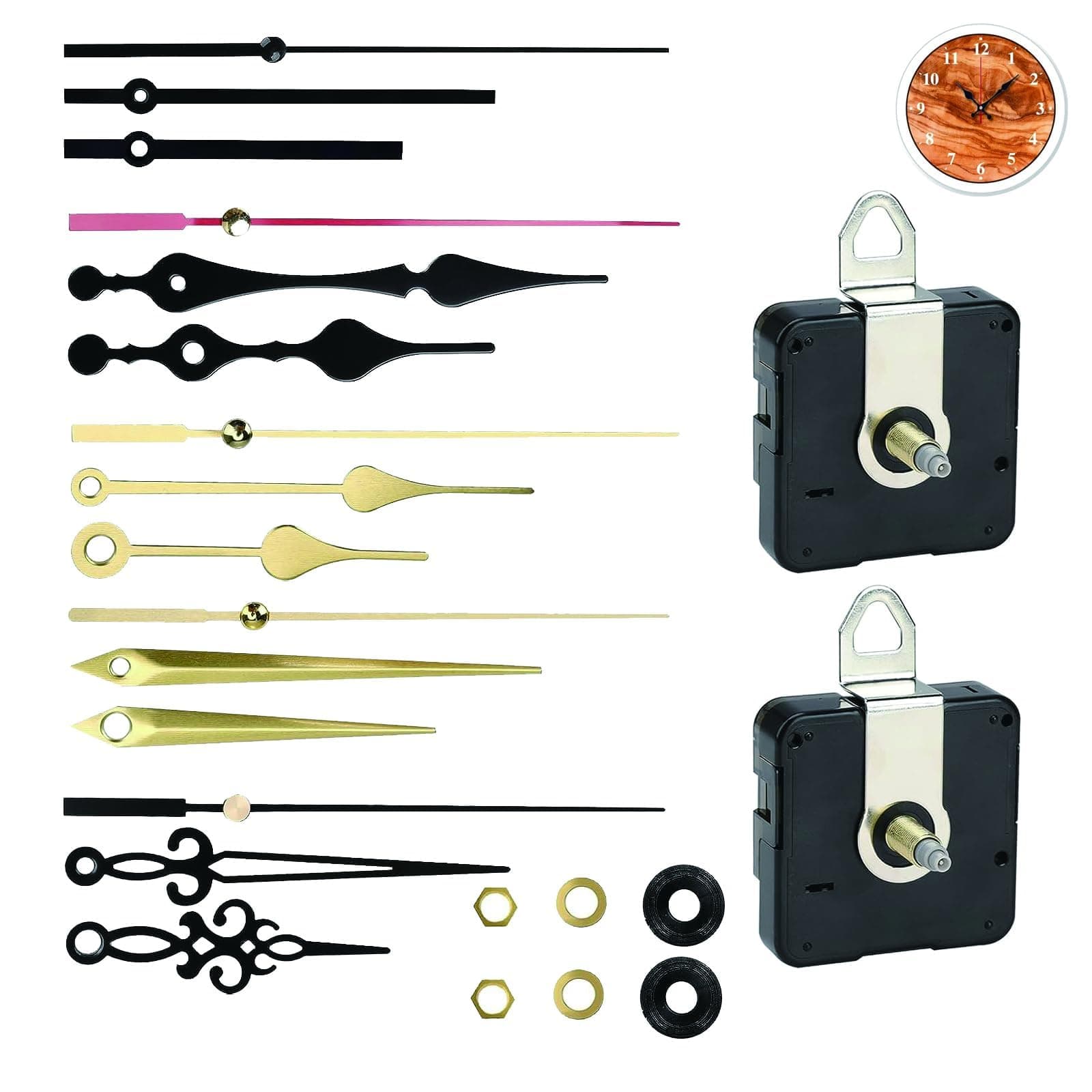 Clock Mechanisms Battery Powered Clock Mechanism Kit Silent Wall Clock with 5 Styles Clock Hands, Short Shaft Silent Quartz Clock for Movement DIY Repair Parts Long & Short Shaft