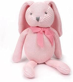 FLUFFYFUN 100% Organic Cotton Pink Bunny Rabbit Plush, 7.1" Baby Stuffed Animal for Newborn