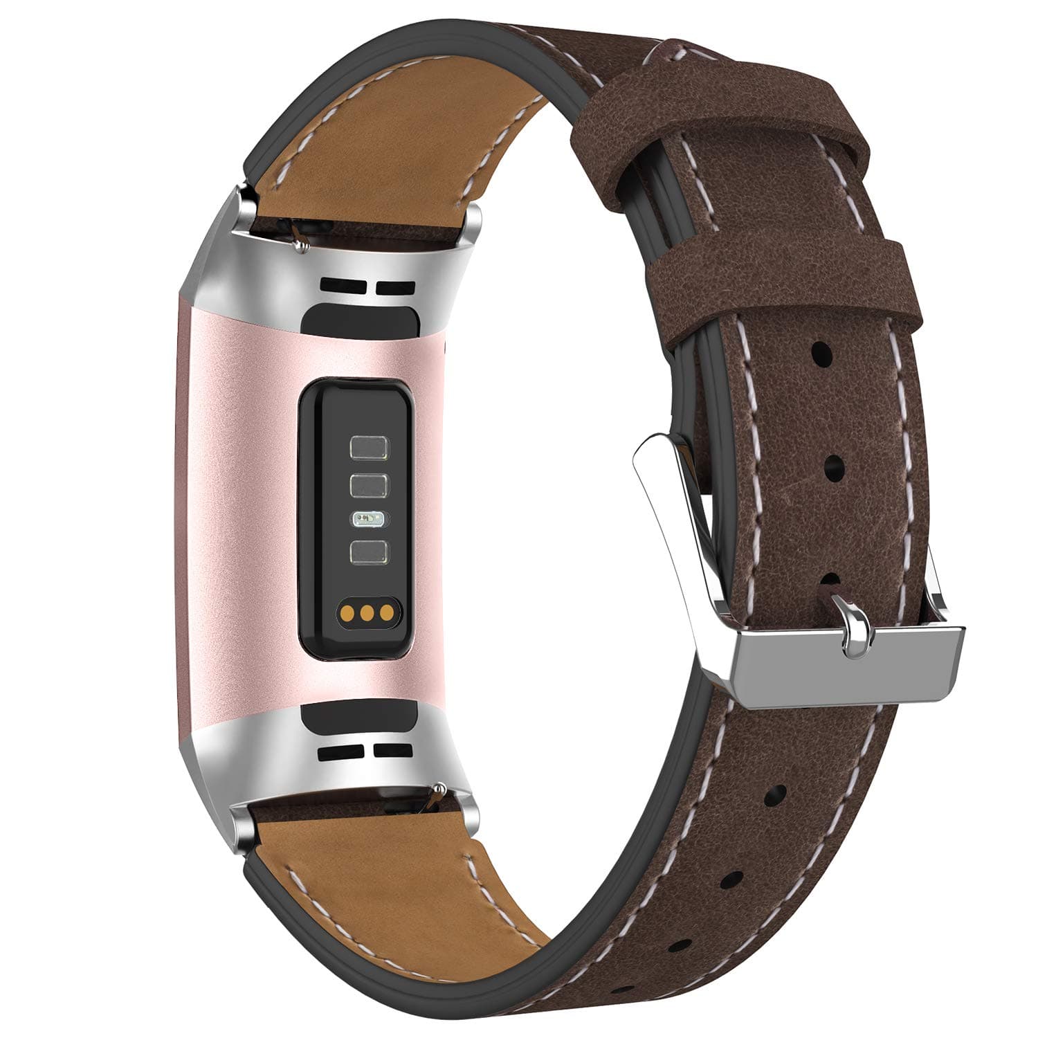 Adepoy Compatible for Fitbit Charge 3/ Charge 4 Strap Leather,Classic Genuine Leather Adjustable Replacement Sport Fitness Wristband for Men Women (coffee brown)