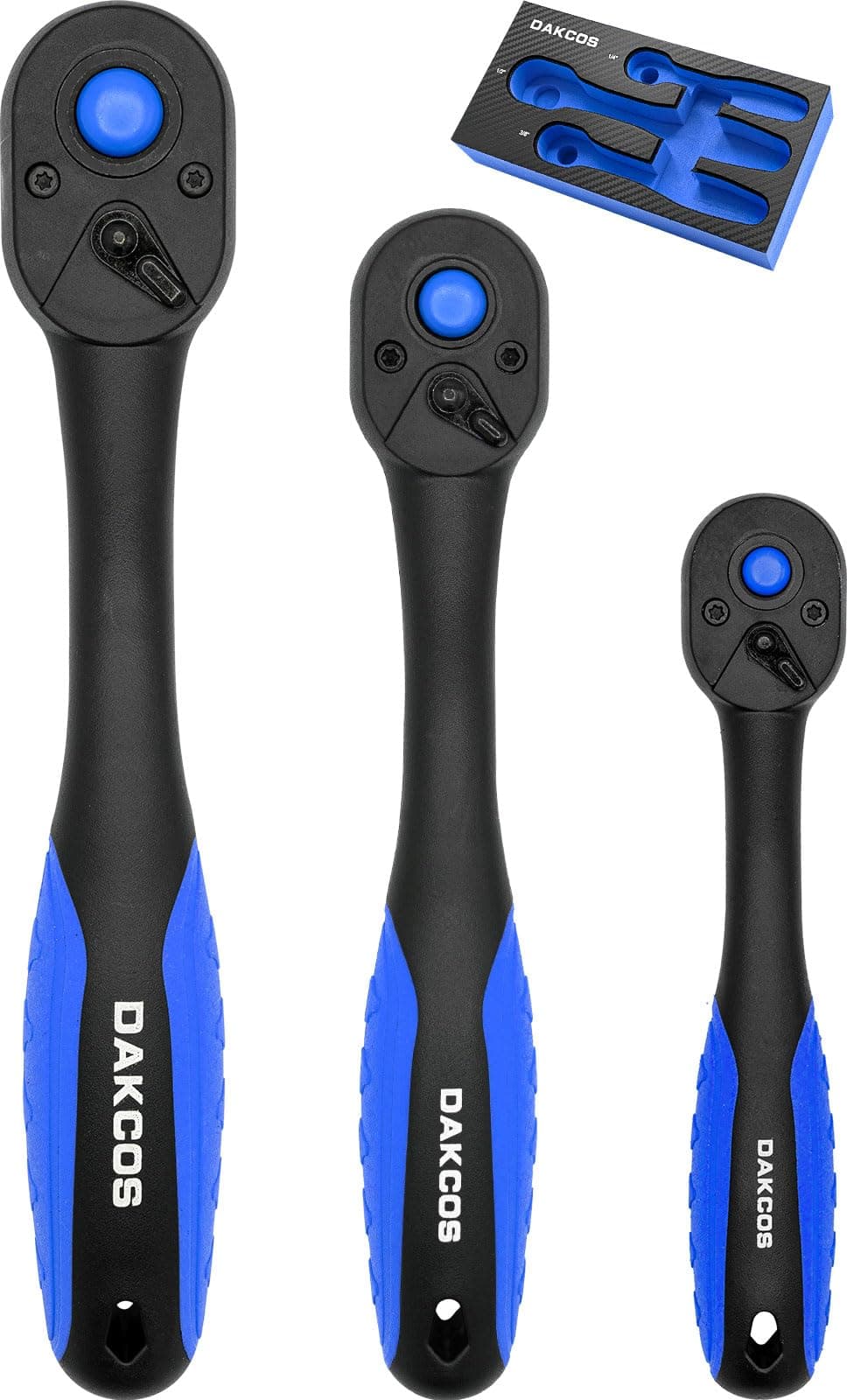 DAKCOS Socket Wrench Set 1/4" 3/8" 1/2" Drive Ratchet with Quick Release Composite Offset Handle Reversible Spanner 72 Teeth