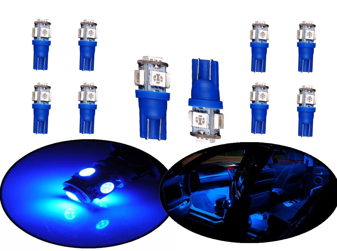 ModIt Modit T10 5-SMD LED Wedge Bulbs W5W 194 168 2825, for Signal Lights, Trunk Lights, Dashboard Lights, Parking Lights, Blue (10 Pieces)