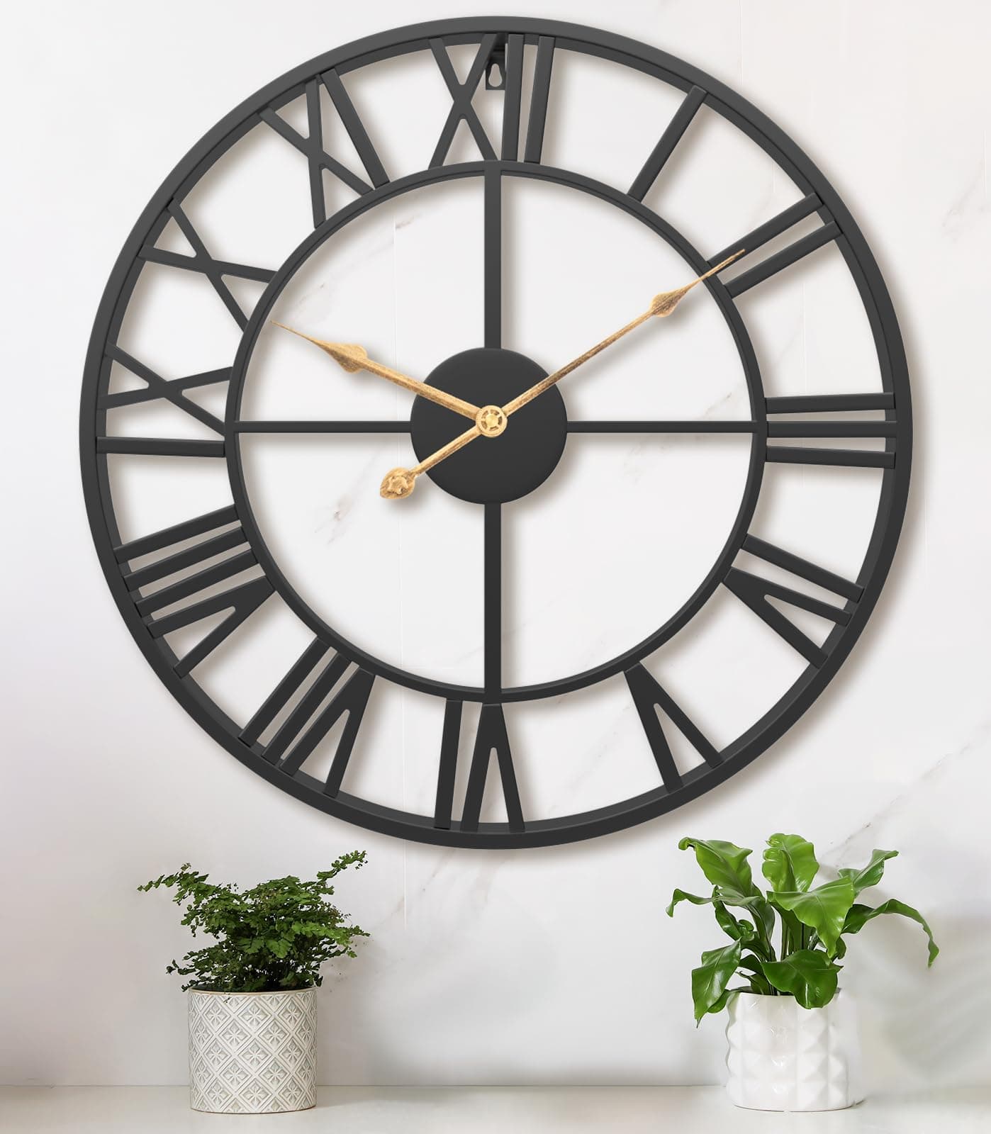 30 Inch Extra Large Giant Wall Clock,Oversized Round Silent Vintage Industrial Black Metal Farmhouse Big Roman Numeral Wall Clocks for Living Room,Kitchen,Bedroom Home Decor