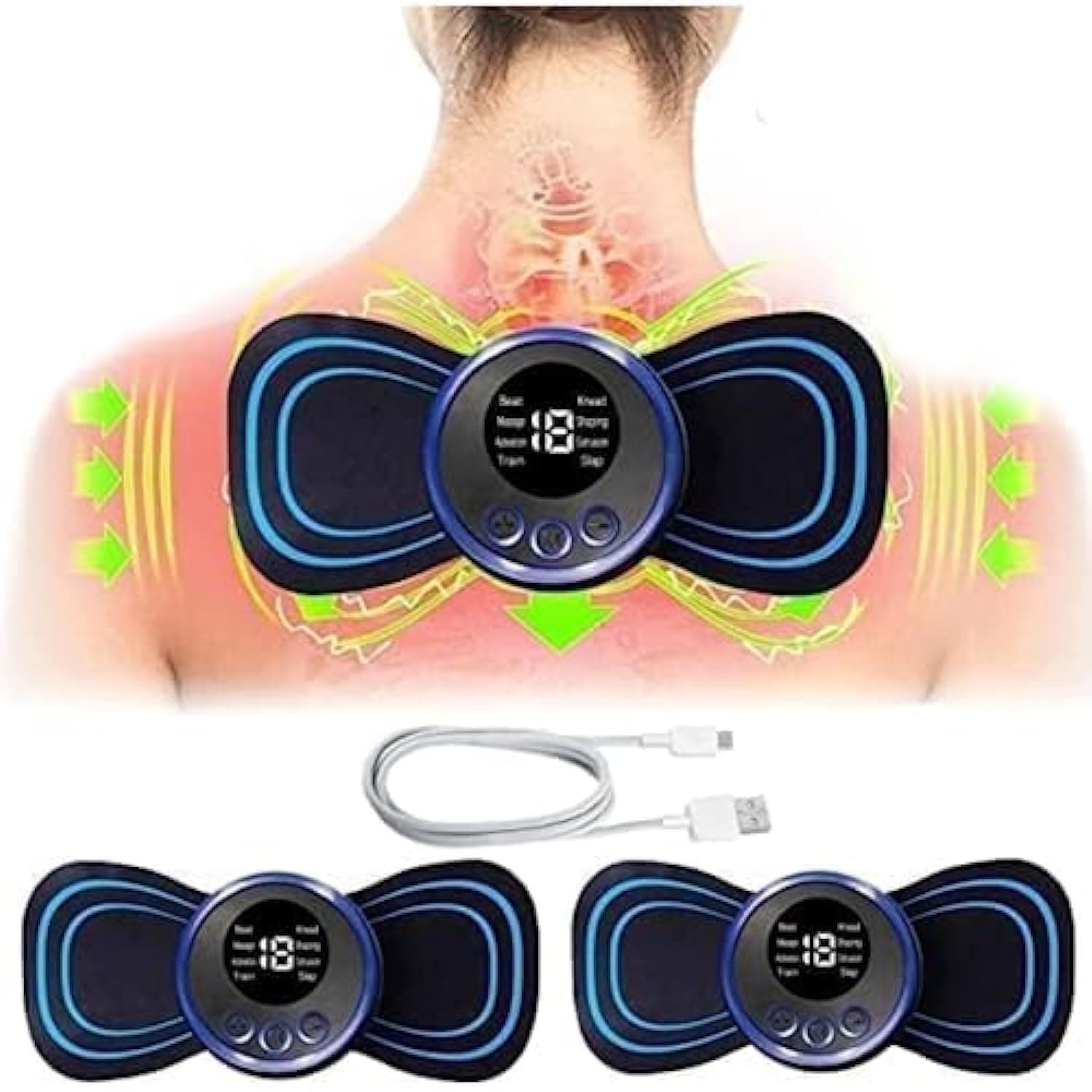 ZOOMO 2 Pcs Mini Electric Massagers, Microcurrent EMS Mini Massage Device, EMS Bioelectric Acupoints Massager, EMS Cervical Massager 8 Modes 19 Gears Adjustable Portable full body Massager
