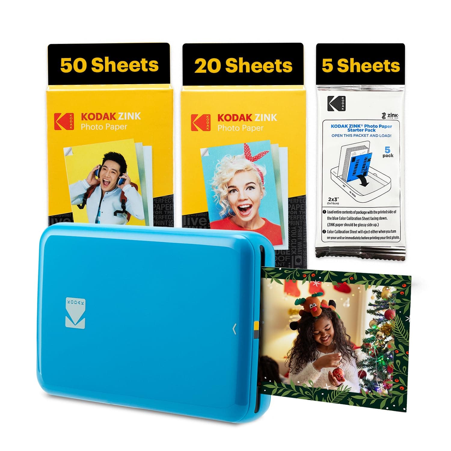 Kodak Step Instant Smartphone Photo Printer - 75 Sheets BUNDLE - Portable Mini Color Wireless Mobile Printer - Zink 2x3” Sticky-Back Photos - Bluetooth Compatible with Smart Devices - Fun App -Blue