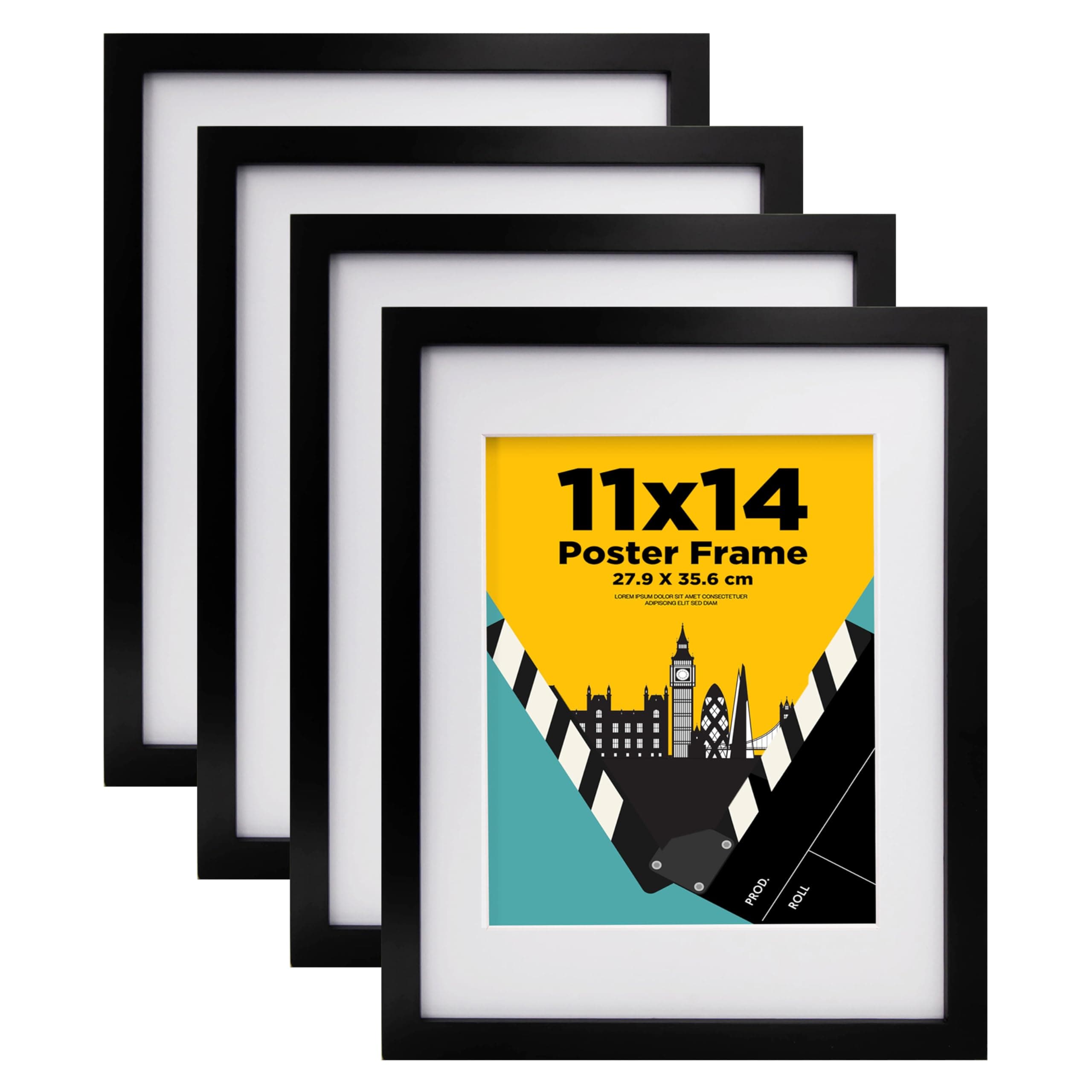 EGOFINE 14x11 Picture Frames,100% Solid Wood Frames with 10x8 Mat,14x11 Photo Frames with Acrylic Glass,35.6x27.9cm Poster Frame for Tabletop and Wall Mounting,Black,4 Pack