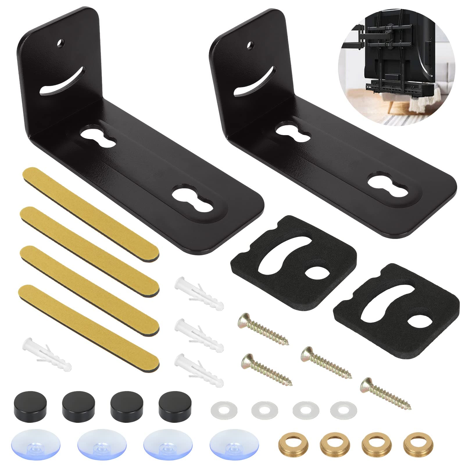 GOYADASoundbar Bracket - Universal Under TV Mount, Adjustable Shelf Compatible with Bose, JBL, Sonos, Samsung, Majority, SAKOBS