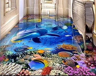 Hyundai 3D Underwater World Dolphin Floor Mural, PVC, Realistic, Waterproof, Blue, Matte, 200cm x 140cm