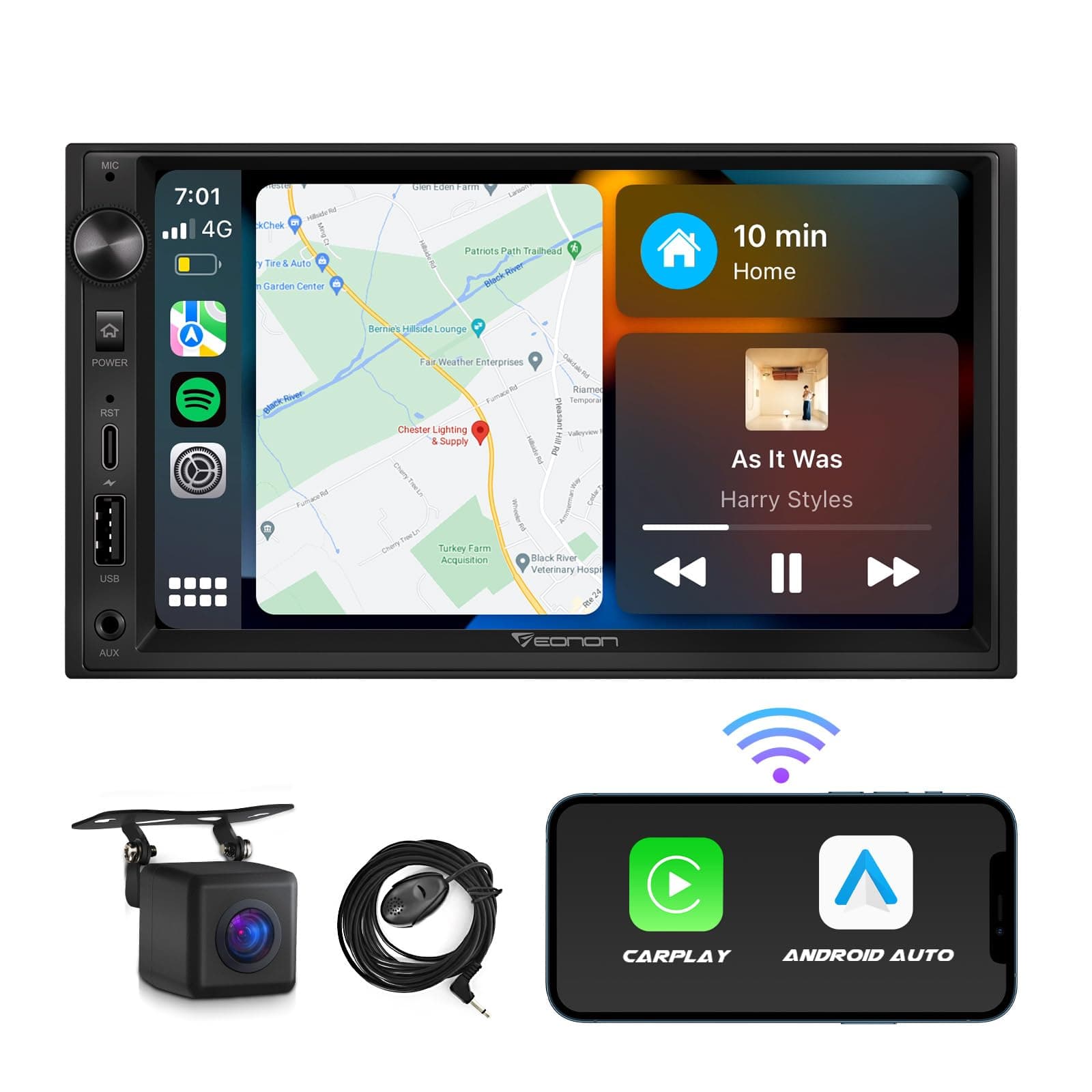 Eonon 7'' Double Din Car Stereo Wireless CarPlay & Wireless Android Auto Car Audio Receivers with AHD Backup Camera, Built in DSP, Bluetooth, MirrorLink, SWC, FM/AM, Fast Charge - X3