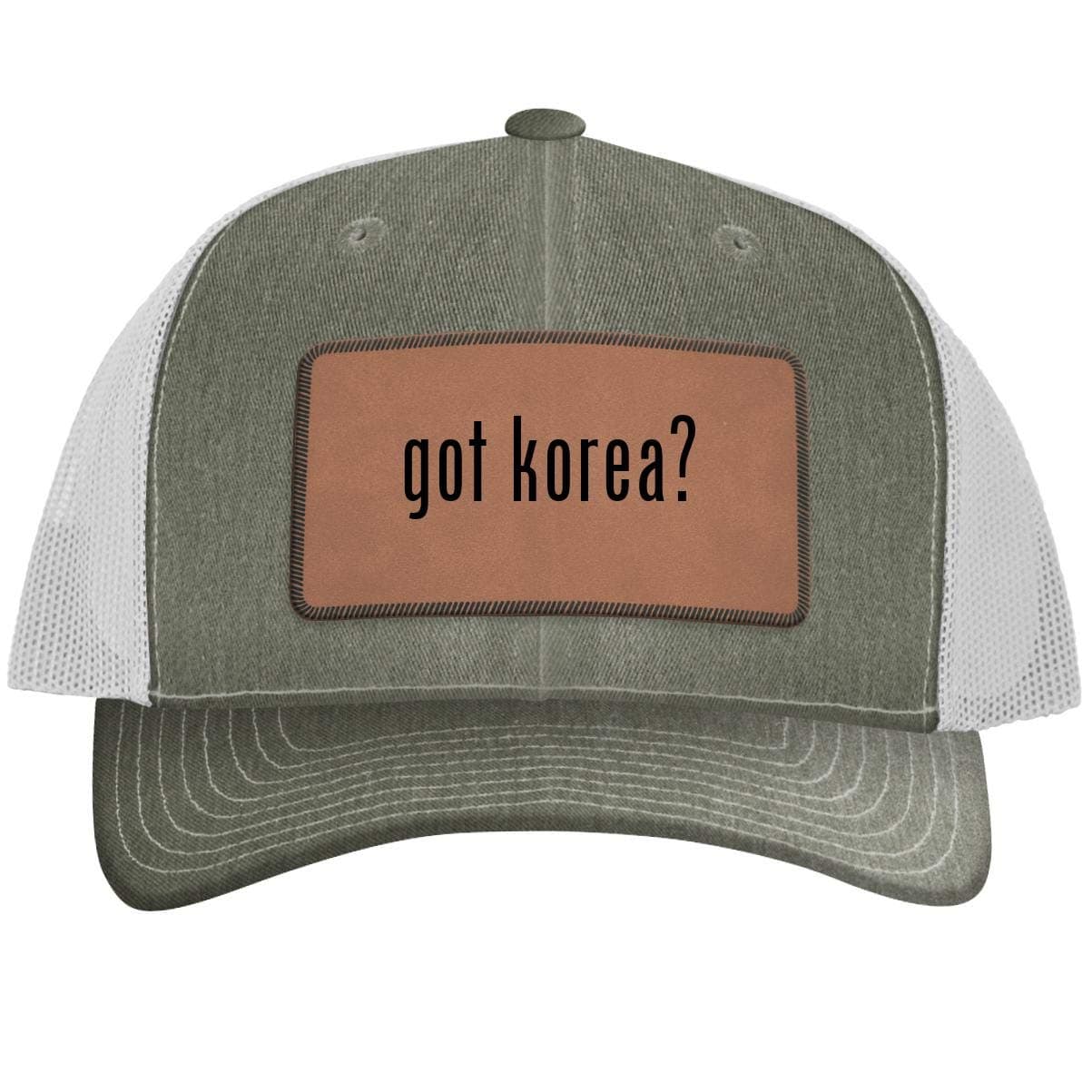 One Legging it Around got Korea? - Leather Dark Brown Patch Engraved Trucker Hat
