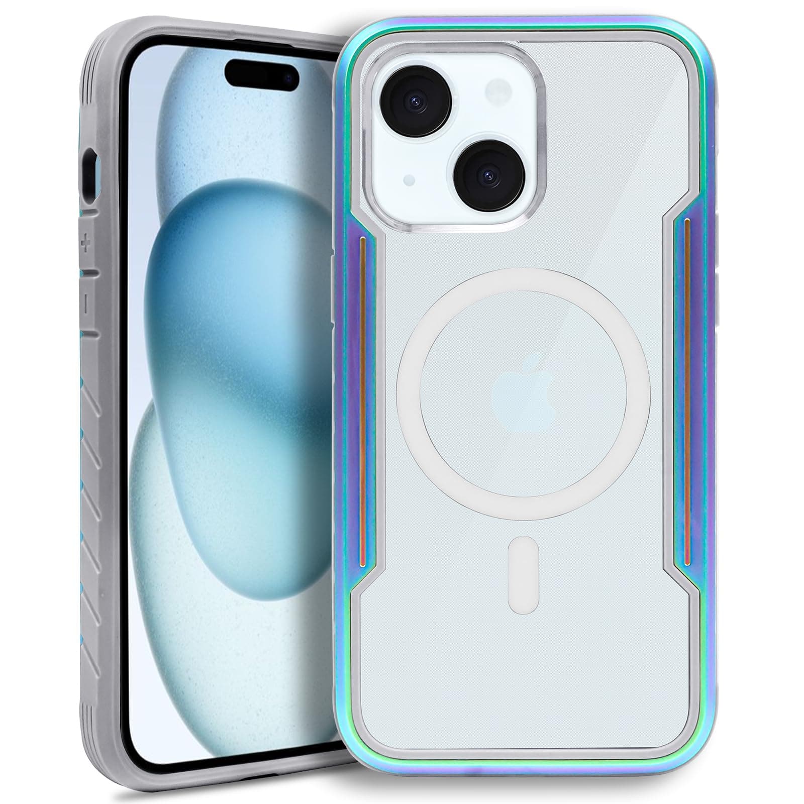 SicherPhone Case for iPhone 15 Plus, Compatible with MagSafe, Clear Back with Soft Edge, Military Drop Protective Shockproof, Color Changing Cover, Magnetic Case for iPhone 15 Plus