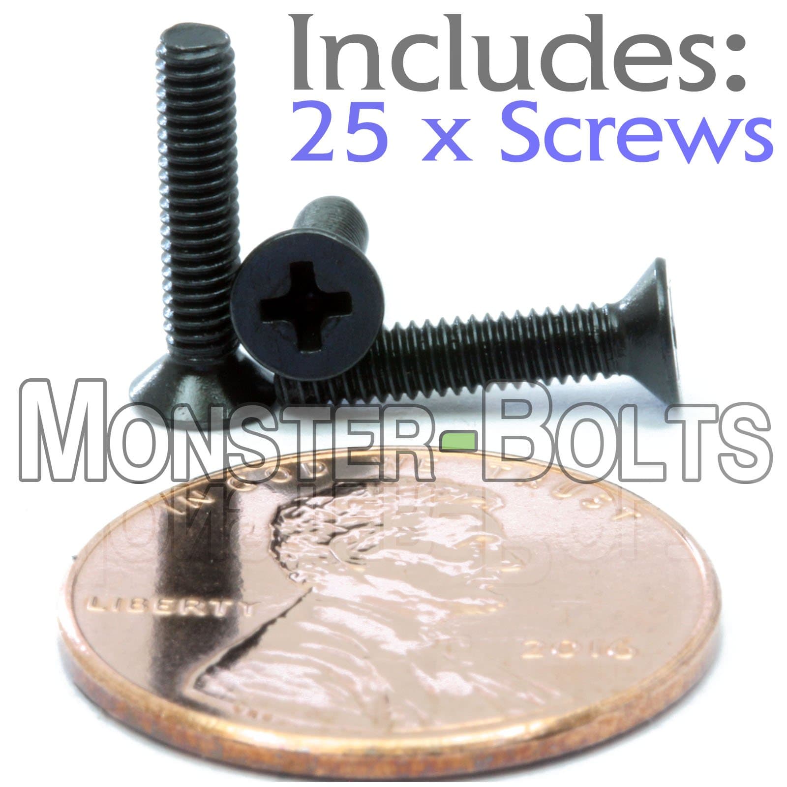 (25) M2.5-0.45 x 12mm - Phillips Flat Head Machine Screw (Countersunk) Class 4.8 Carbon Steel w Black Oxide Cross Recessed Type H Metric DIN 965 - MonsterBolts (25, M2.5 x 12mm)