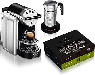 Nespresso Professional Zenius Automatic Coffee Machine with Aeroccino4 (Milk Frother) and 100 Coffee Capsules, Ideal for Small Offices – Silver