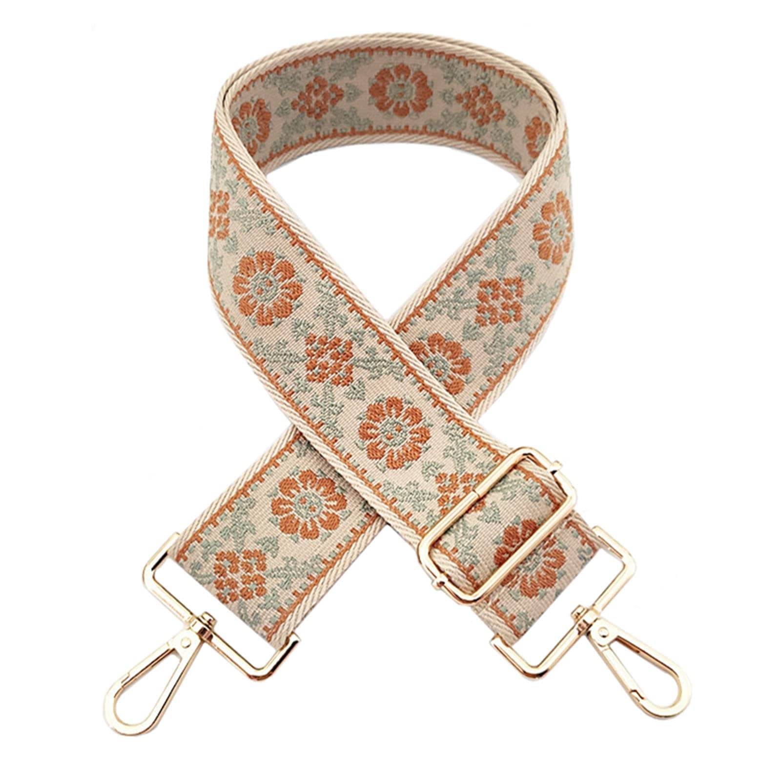 SWTOOL2" Wide Handbag Strap Purse Straps Replacement Adjustable Guitar Strap Flower Cross-Body Bag Straps with Gold Metal Buckles, Flower, 2"
