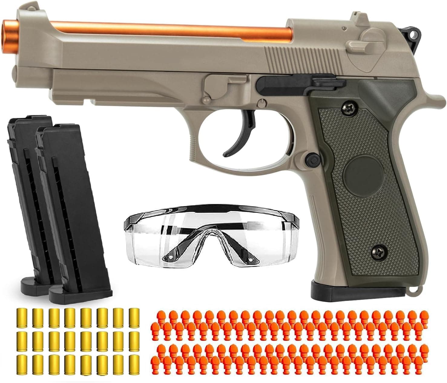 Soft Bullet Toy Guns for Boys, Automatic Reloading Shell Ejecting Toy Gun with 120 Bullets and 2 Magazines, Education Model Toy Gun Pistol Shooting Game for Kids (Beretta M9A3 Khaki)