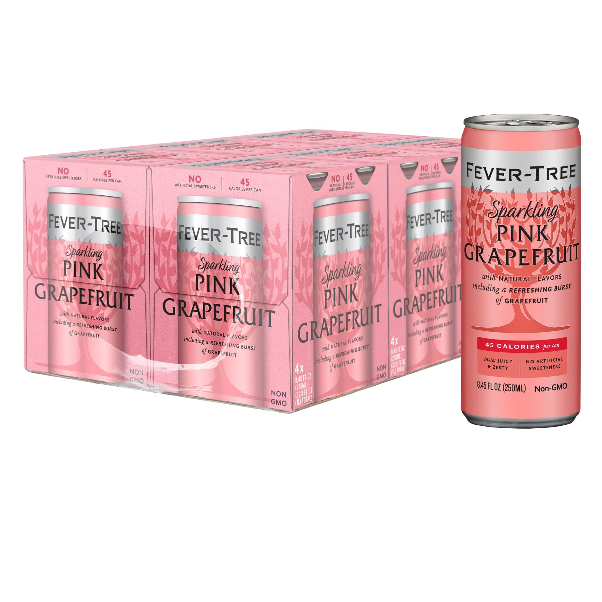 Fever-Tree Sparkling Pink Grapefruit - Premium Quality Mixer - Refreshing Beverage for Cocktails & Mocktails. Naturally Sourced Ingredients, No Artificial Sweeteners or Colors - 8.5 Fl Oz Cans - Pack