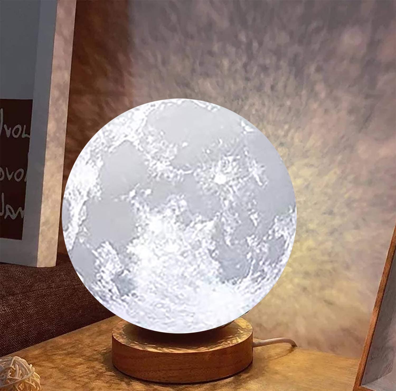 7 Inch Moon Lamp Plug , 3D Printed Moon Table Lamp, Moon Desk Lamp with 9W LED Bulb，Nightstand Lamps for Bedroom, Living Room, Office