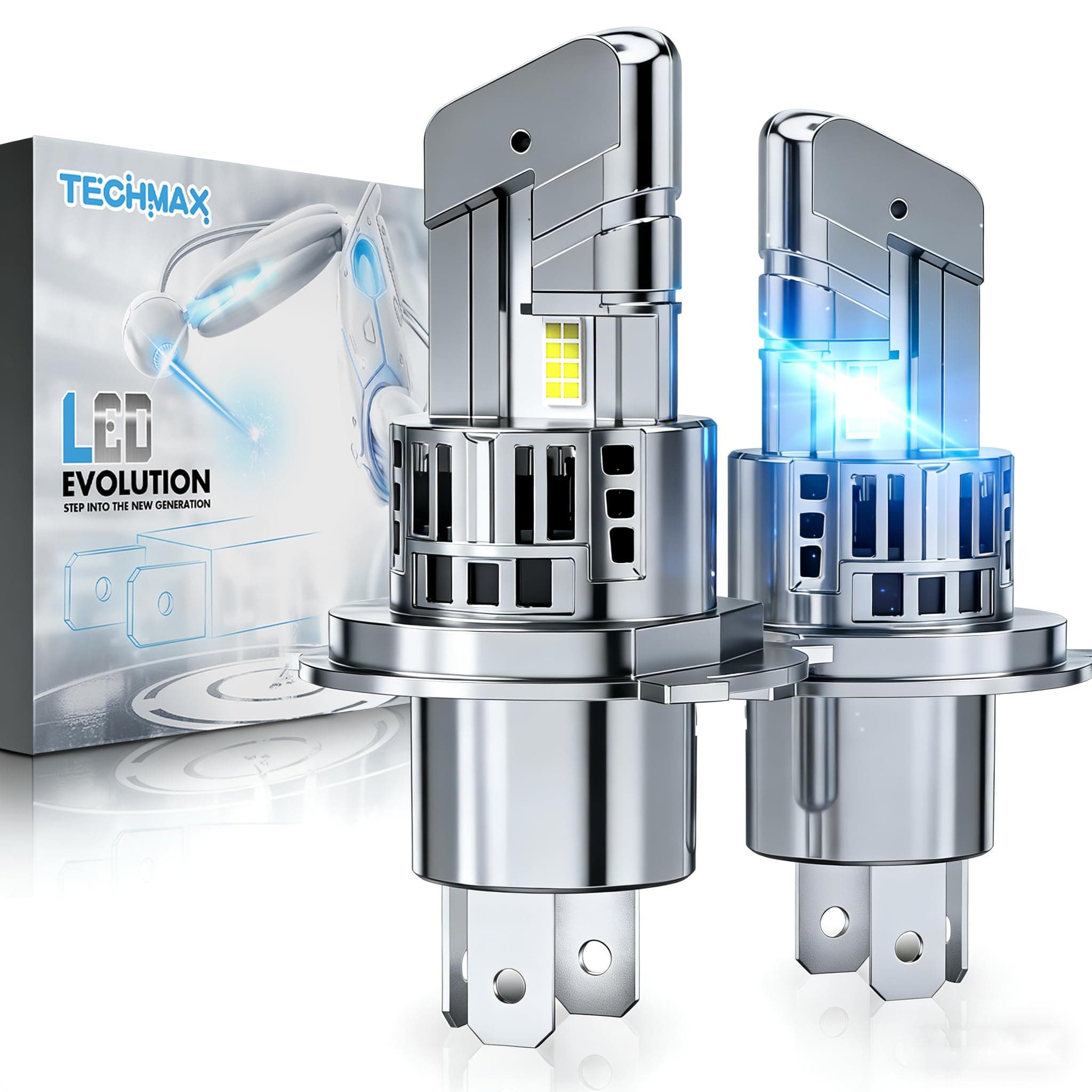 TECHMAX H4/9003 Fog Light, 600% Bright 30000LM 6500K Xenon White w/Cooling Fan Wireless Compatible with Tacoma Tundra 4Runner Camry Corolla Highlander RAV4 Direct Insertion Plug and Play, Pack of 2