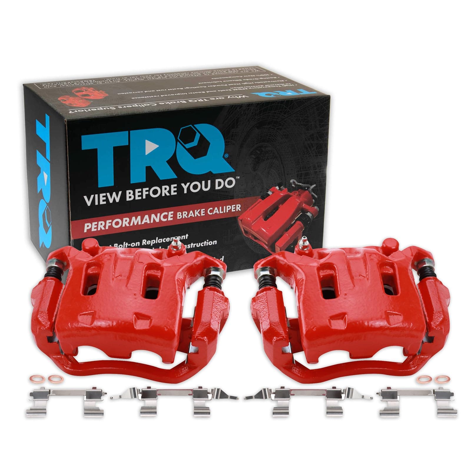 TRQ Performance Front Driver and Passenger Side Brake Caliper Set Caliper Brackets Compatible with 09-14 Nissan 370Z with Dual Piston Front Calipers 15-18 370Z Base 15-18 370Z Touring