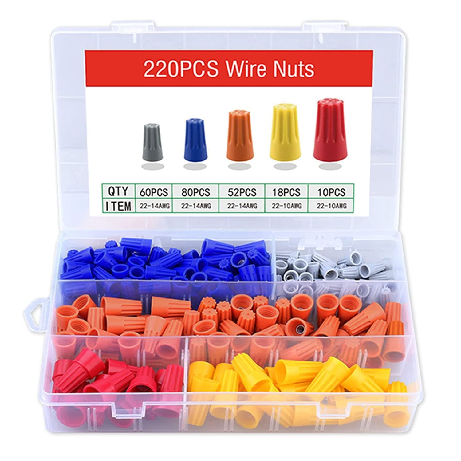 220 Pcs Electrical Wire Connector Kit - Insulating Insert Twist Connectors for Quick Connection, Portable Colorful Caps