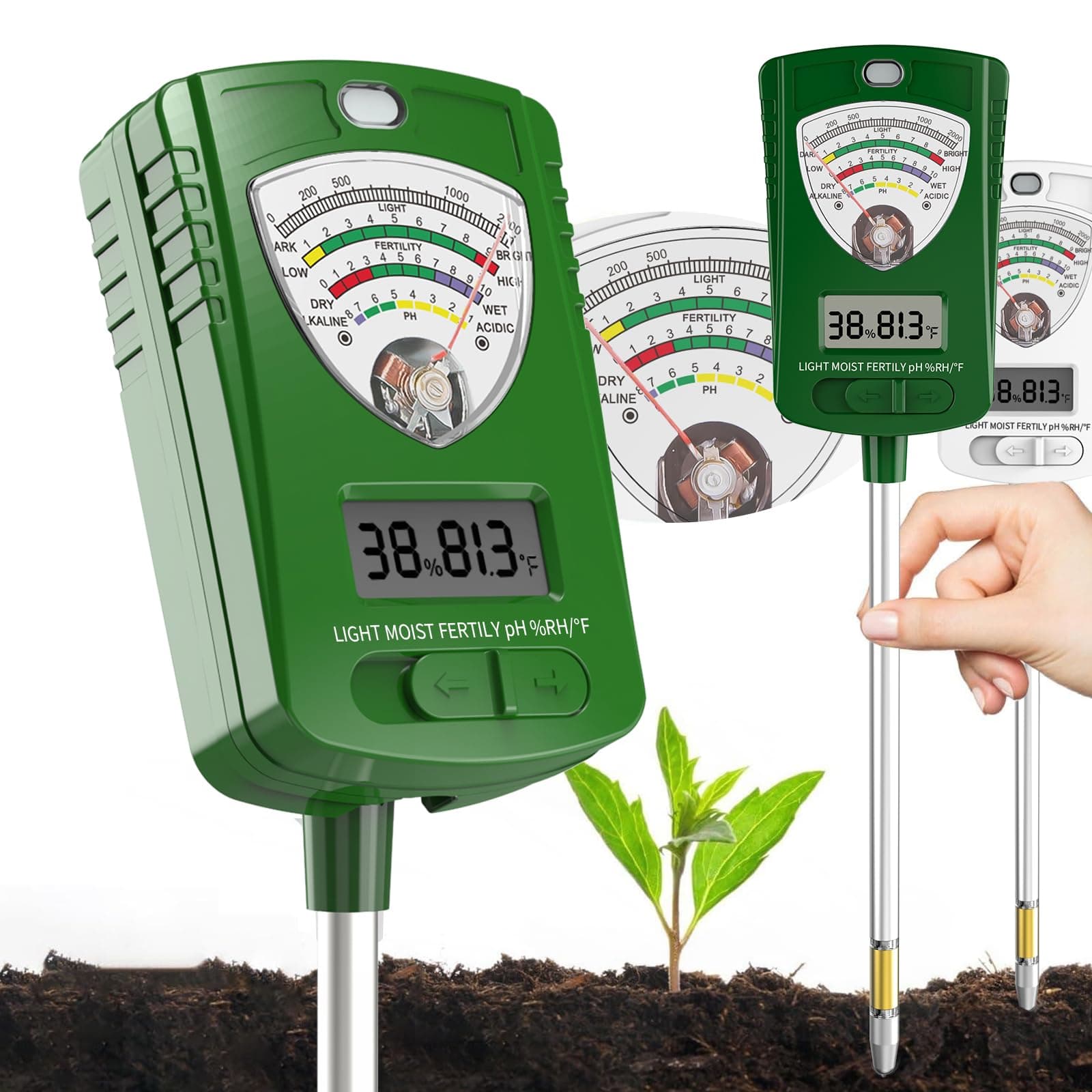 Soil Moisture Meter, 7-in-1 Soil pH Meter, Soil Tester of Moisture/Light/Fertility/PH/Soil Temp for House Plants, Soil Hygrometer Moisture Sensor for Indoor & Outdoor, Garden, Farm, Lawn Plant Care