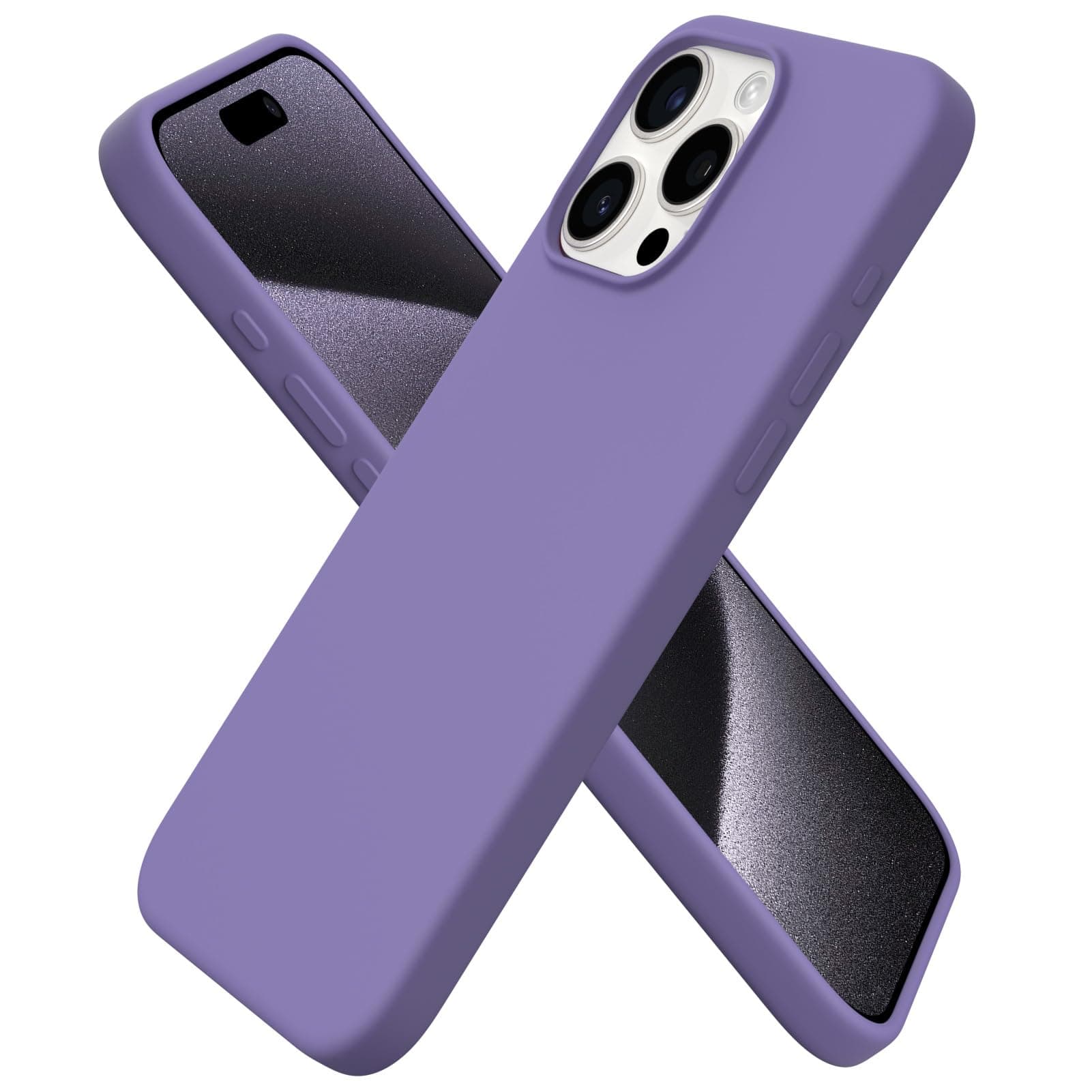 ORNARTO Compatible with iPhone 15 Pro Max Case 6.7", Slim Liquid Silicone 3 Layers Soft Gel Rubber Shockproof Protective Phone Cover with Anti-Scratch Microfiber Lining-Amethyst
