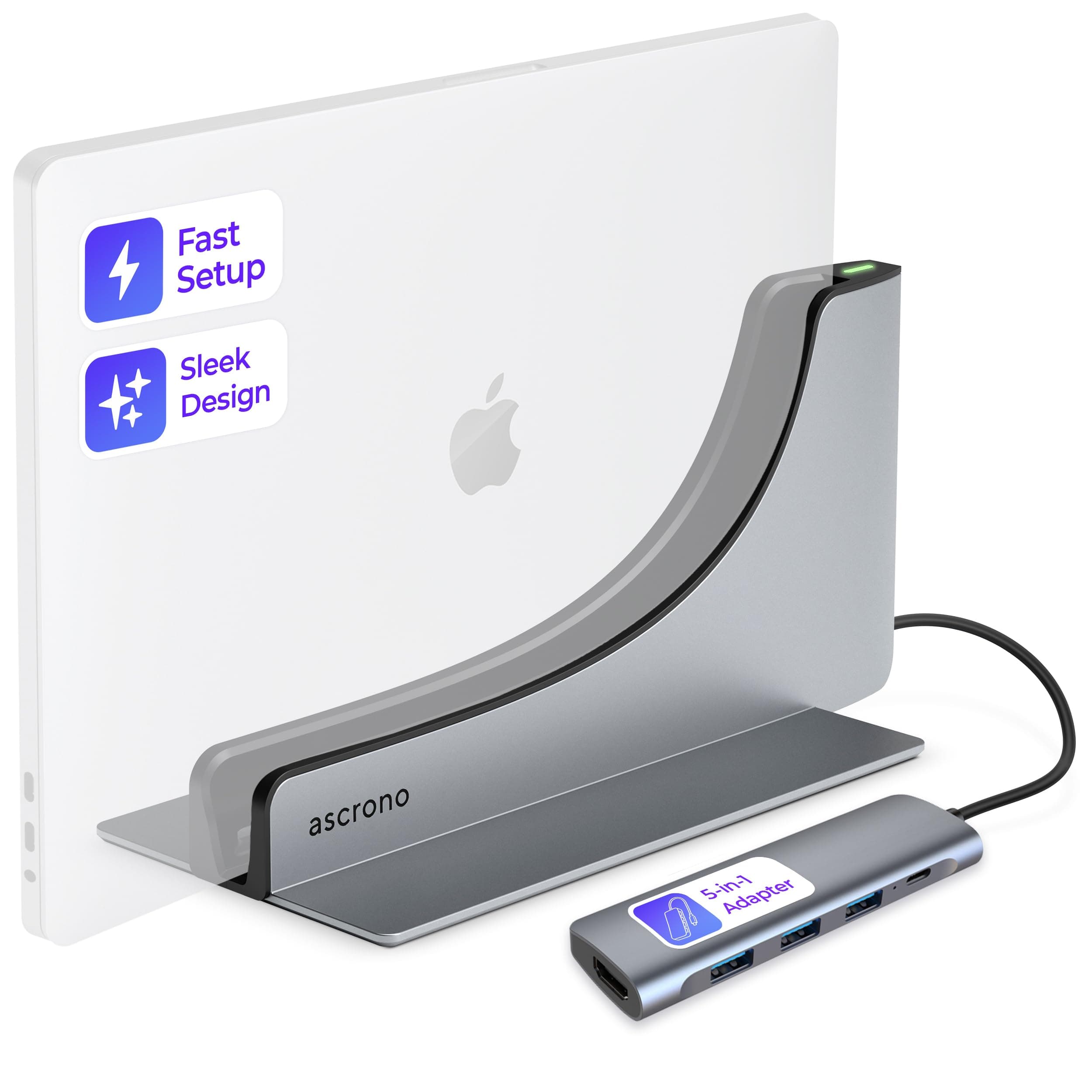 Ascrono Vertical Docking Station Hub Bundle | Compatible with Apple MacBook Pro 13, 15 & 16 inch, 2016-2020 & 2022 M2, Touch Bar | Includes Multiport-Adapter for 4K Resolution HDMI Monitor