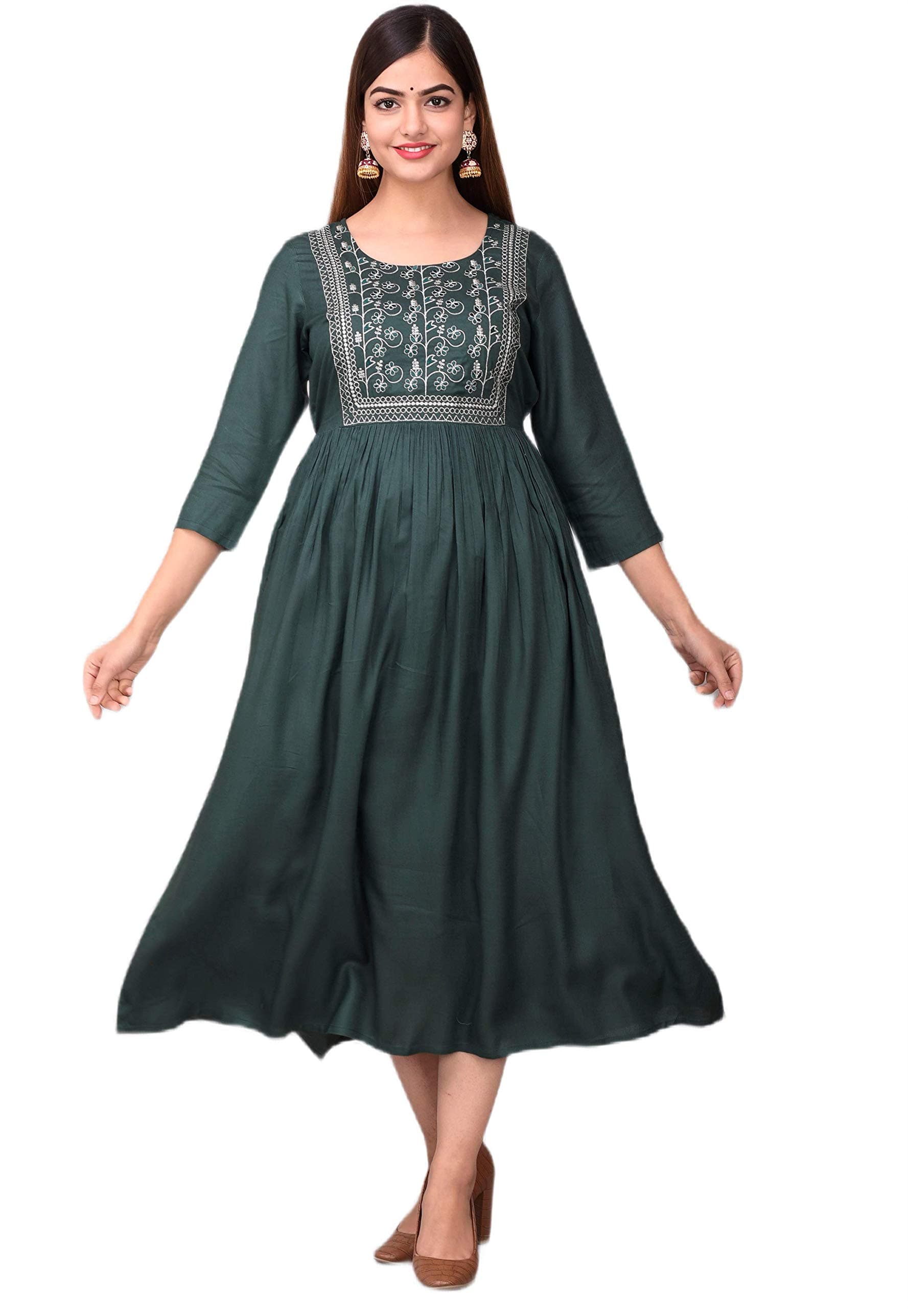 Royansh Women's Embroidered Rayon Flared Kurta