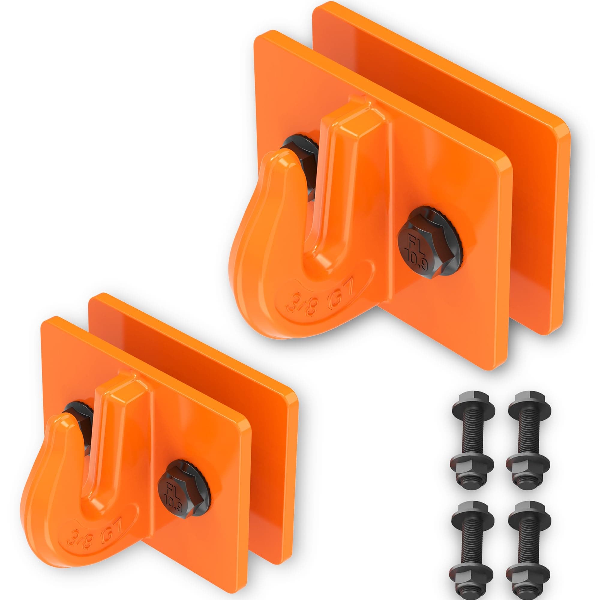 MKING Tractor Bucket Hook 3/8"（2 Pack） Grade 70 Forged Steel Bolt-On Grab Hook with Backing Plate for Tractors, Trailers, UTVs, Trucks Orange-1