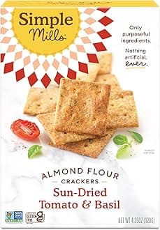 Simple Mills Almond Flour Crackers, Sundried Tomato & Basil - Gluten Free, Vegan, Healthy Snacks, Plant Based, 4.25 Ounce (Pack of 1)