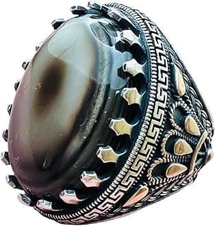 Natural Large Yemen Sulaimani Devil Eye Yemeni Agate Yemen Aqeeq for Ring Natural Yemen Agate Stone 925 Sterling Silver Men's Ring عقیق یمانی