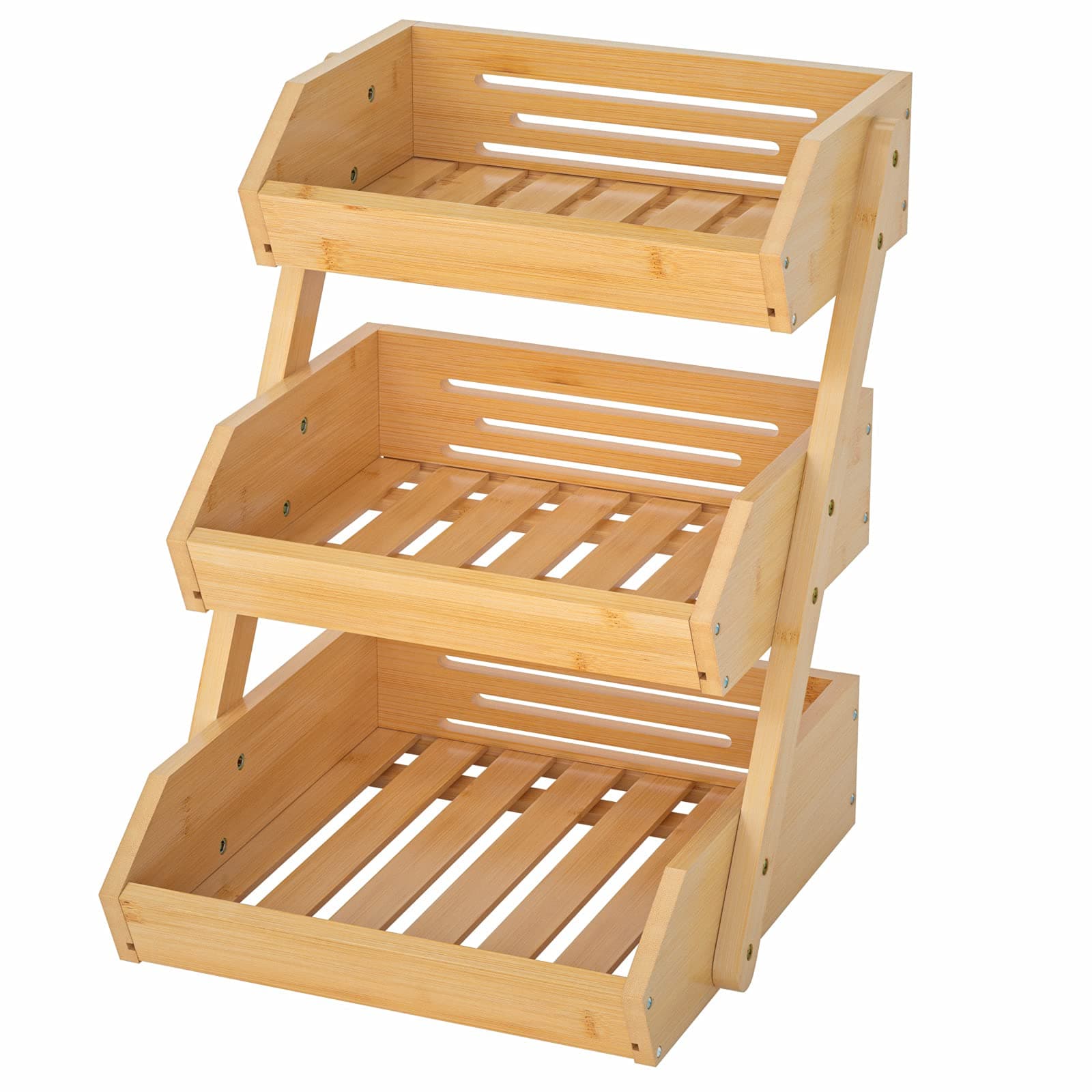 Bamboo Fruit Basket, Fruit Organizer for Kitchen Counter, Vegetable Storage Stand, 15 mm Thickness (Self-assembly)