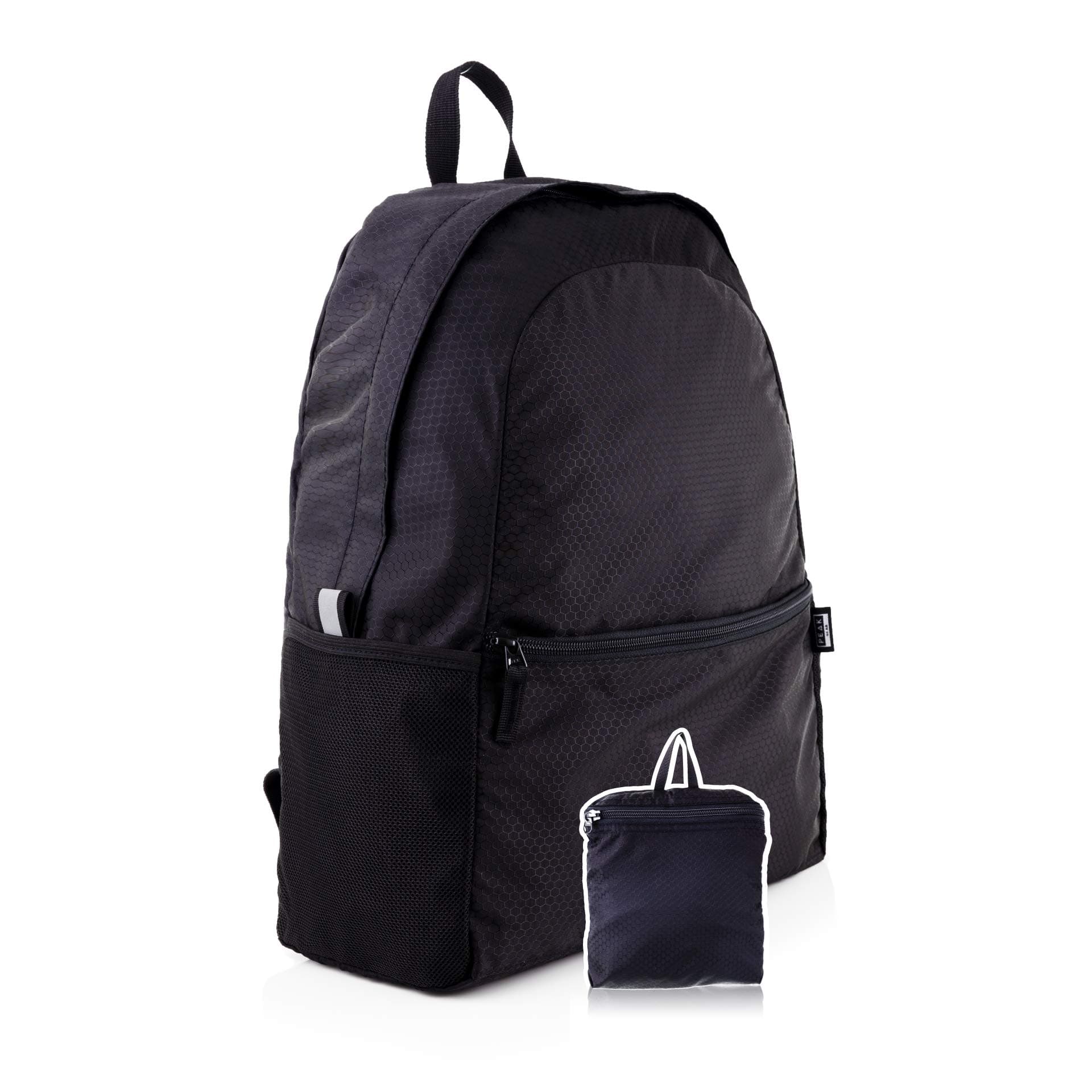Foldable Backpack - Compact Packable Day Pack - Includes Lifetime Lost & Found ID, Black, Medium, Traveling