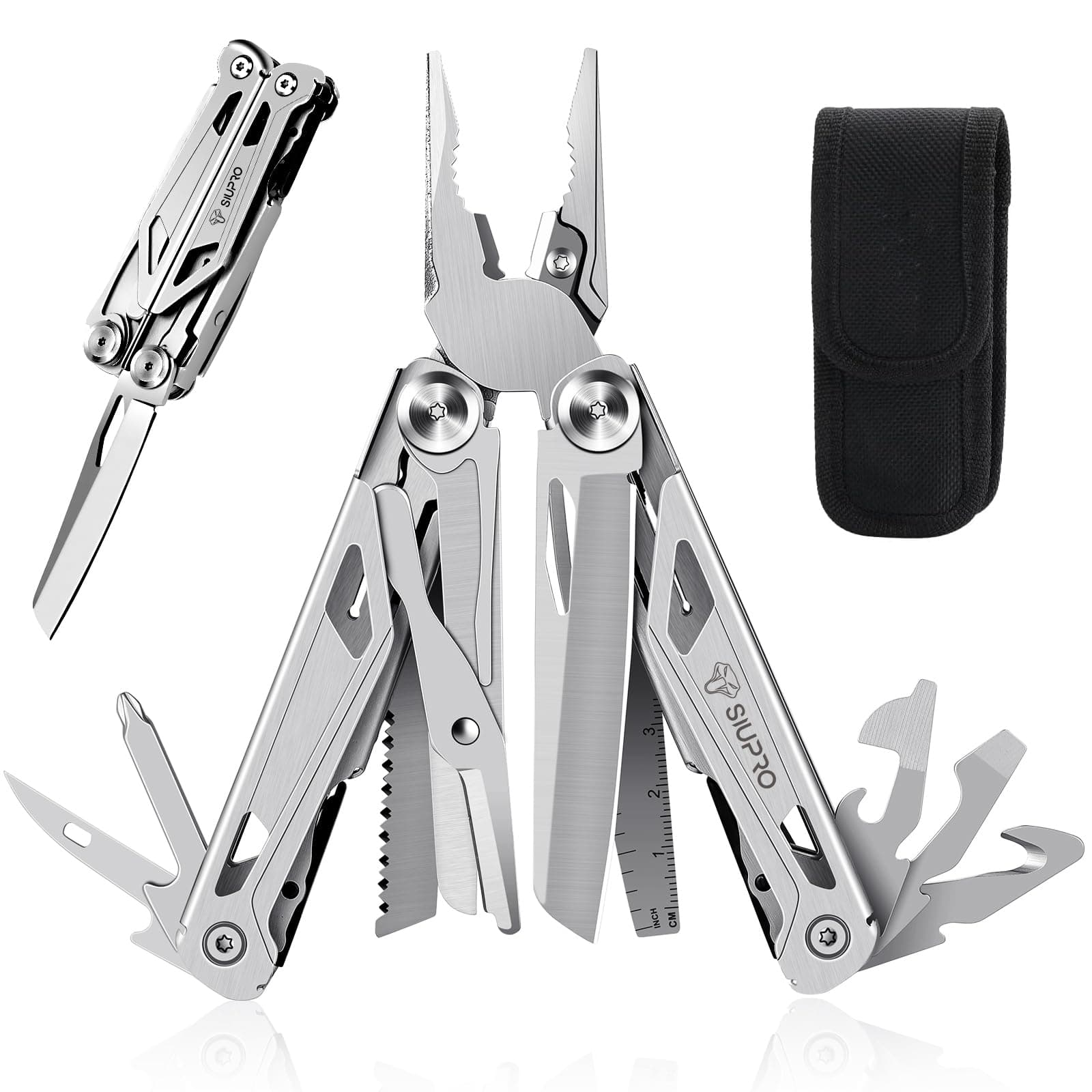Multitool Pocket Knife for Men, Tactical Multi Tool With Scissors, Saw, Survival Folding Pliers with Nylon Sheath for Camping, Hiking, Hunting, Gifts Idea