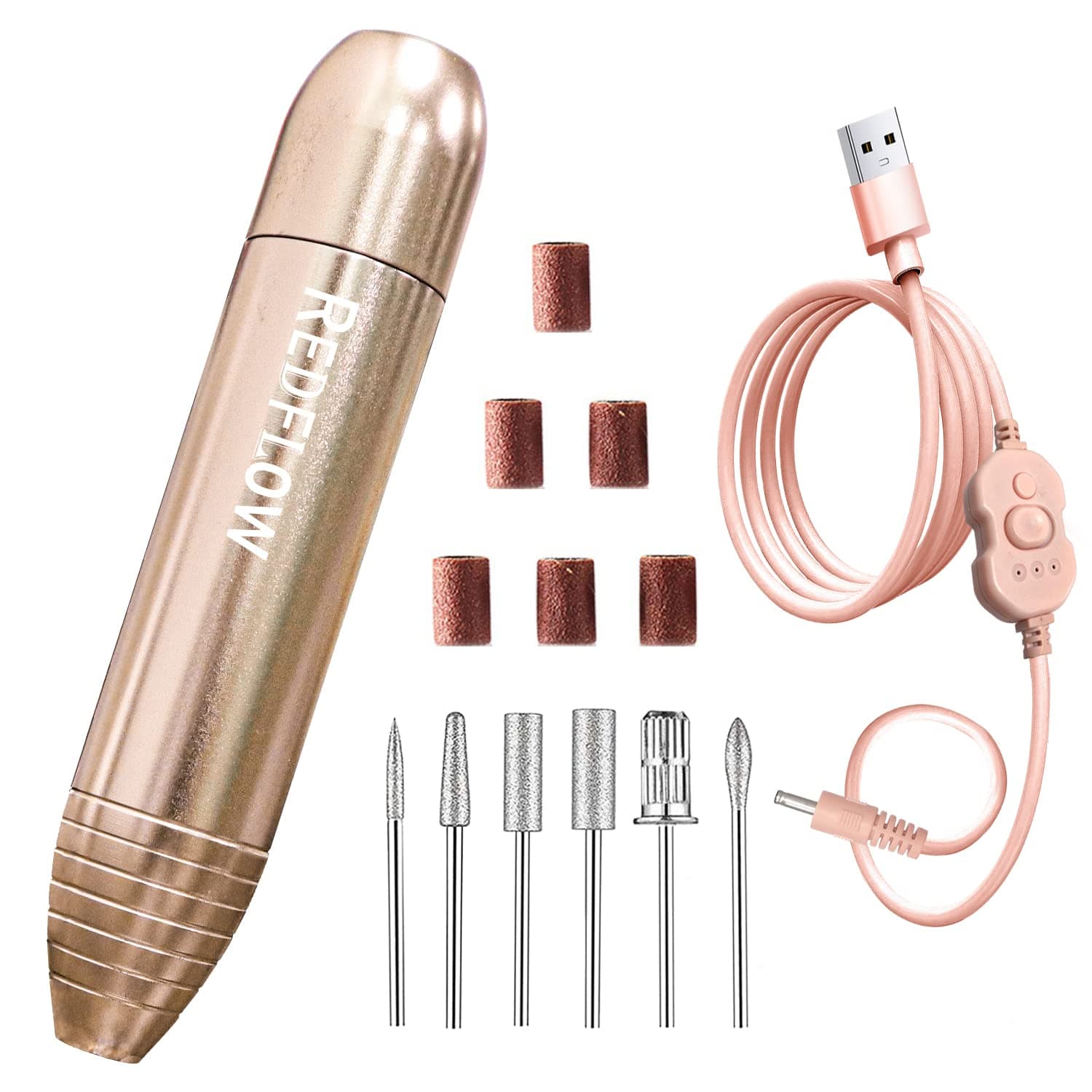 Electric Nail Drill Kit,RedFlow Professional Nail Drill Machine,Compact Type,for Nail File Exfoliating Abrasive Acrylic Nail Drill,with 6 Pcs Nail Drill Bits (Gold)