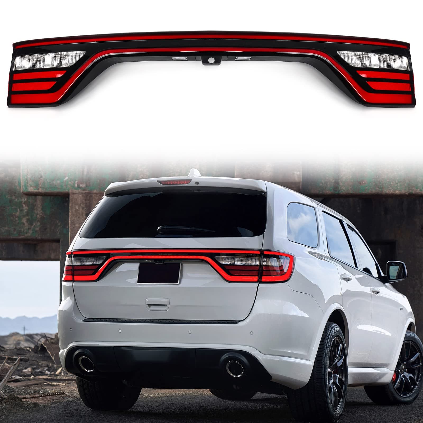 FIONE for Dodge Durango Liftgate Center Tail Light Assembly With Camera Hole 2014-2022 Lift Gate Back Up Light Lamp 68453659AA