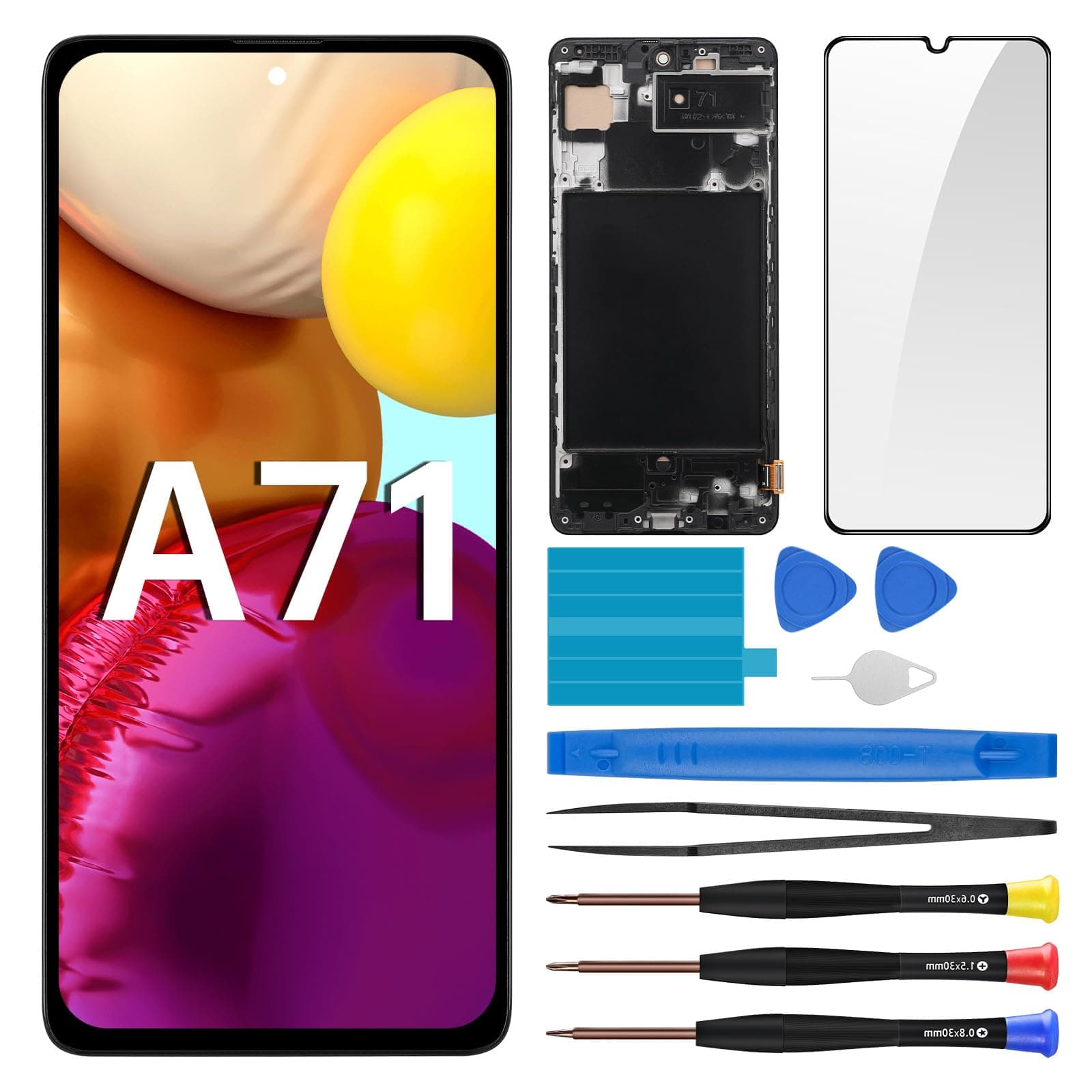 for Samsung Galaxy A71 Screen Replacement with Frame LCD Display Touch Digitizer Full Assembly Fix Glass with Repair Tools Kit SM-A715F (A715F A715W A715X)