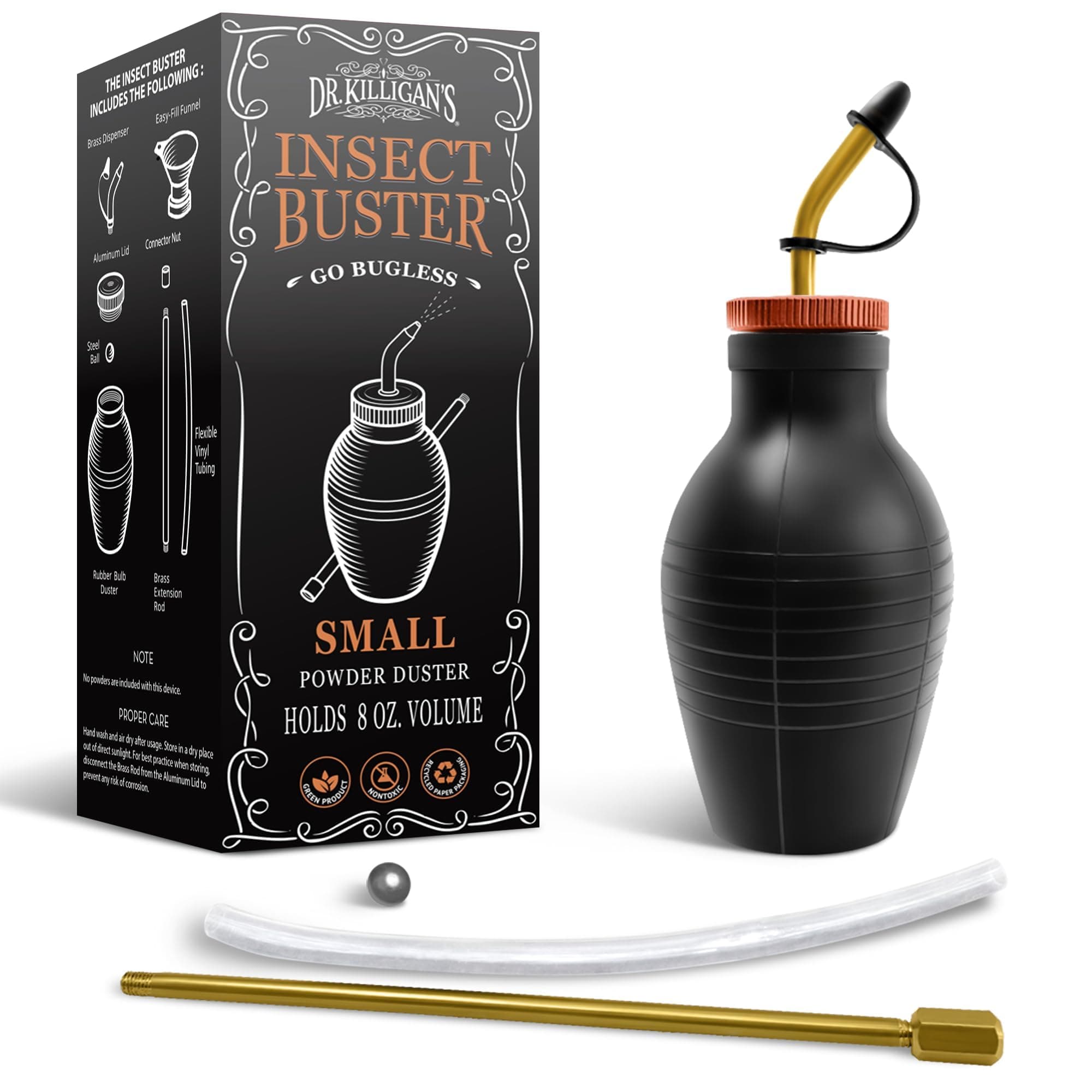 Insect Buster | Bulb Duster, Insecticide Applicator, Dispenser for Diatomaceous Earth and Other Powdered Insecticides and Pesticides | Non-Toxic and Natural | Small
