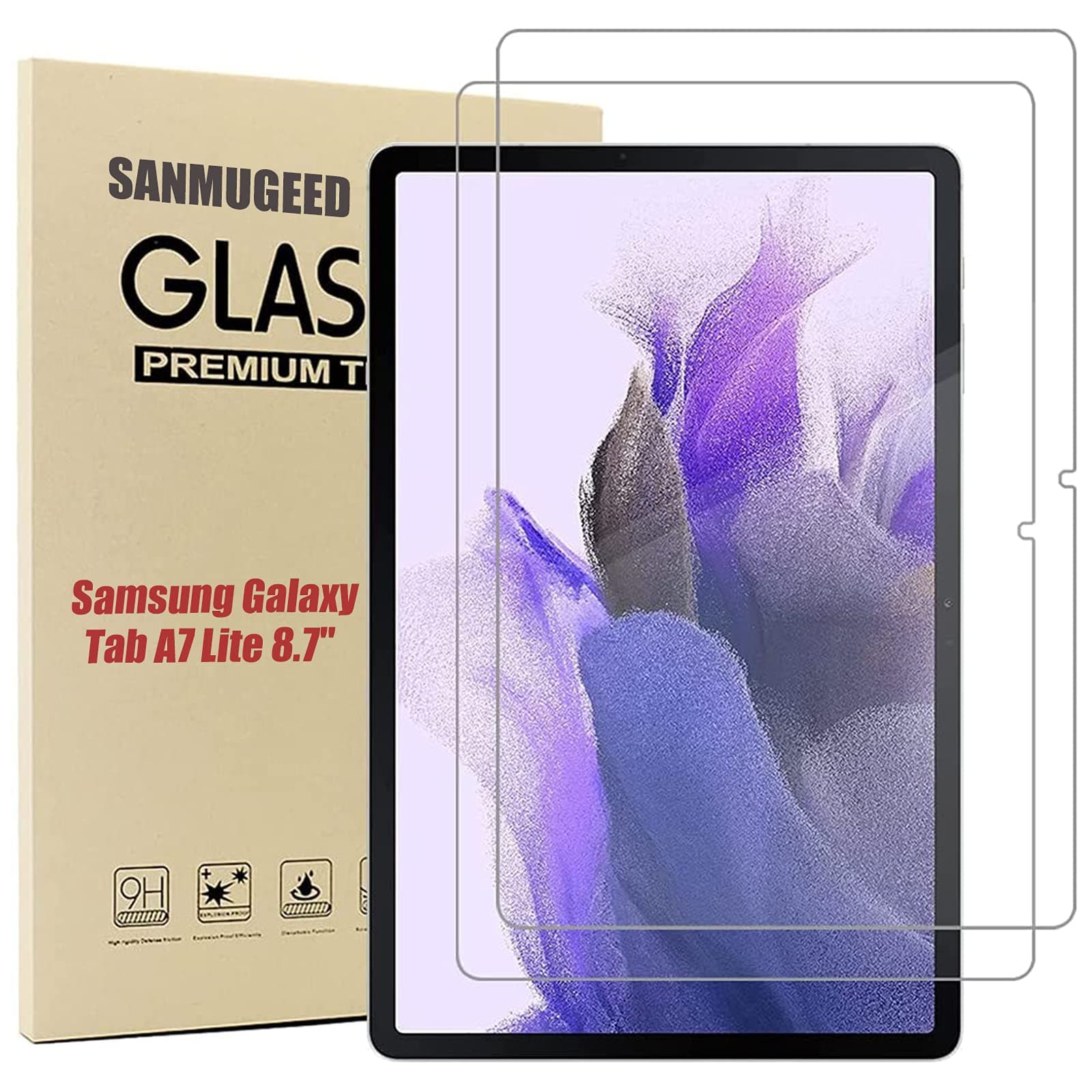 [2 Pack ] SANMUGEED Screen Protector Compatible with Samsung Galaxy Tab S7 FE 2021(12.4 inch),Premium 9H Hardness 2.5D Round Edge Tempered Glass/S Pen Compatible/Anti-Scratch/Bubble Free