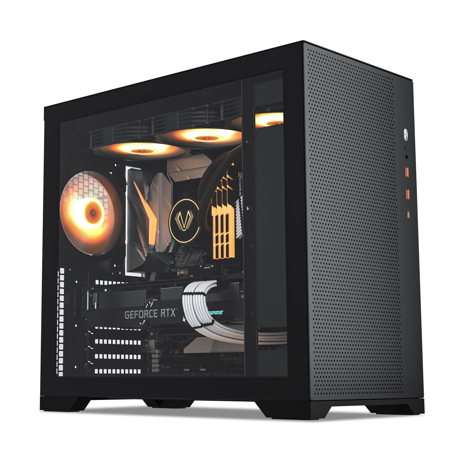 Vetroo AL-MESH-7C Compact ATX PC Case, Front Power Supply, Top 360mm Radiator Support, Type-C & USB 3.0 I/O Panel, High-Airflow Mesh Gaming Case w/Rear 120mm Addressable RGB & PWM Fan