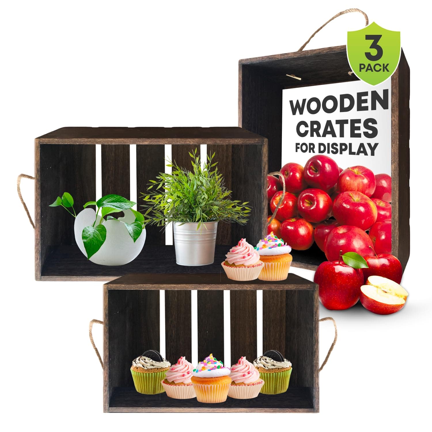 Large Wooden Crates For Display -16x12x6in- Wall Mount Stackable Rustic Wooden Crate Boxes, Farmhouse Wooden Crates for Storage, Decorative Wooden Milk Crates for Decor /Artificial Crafts