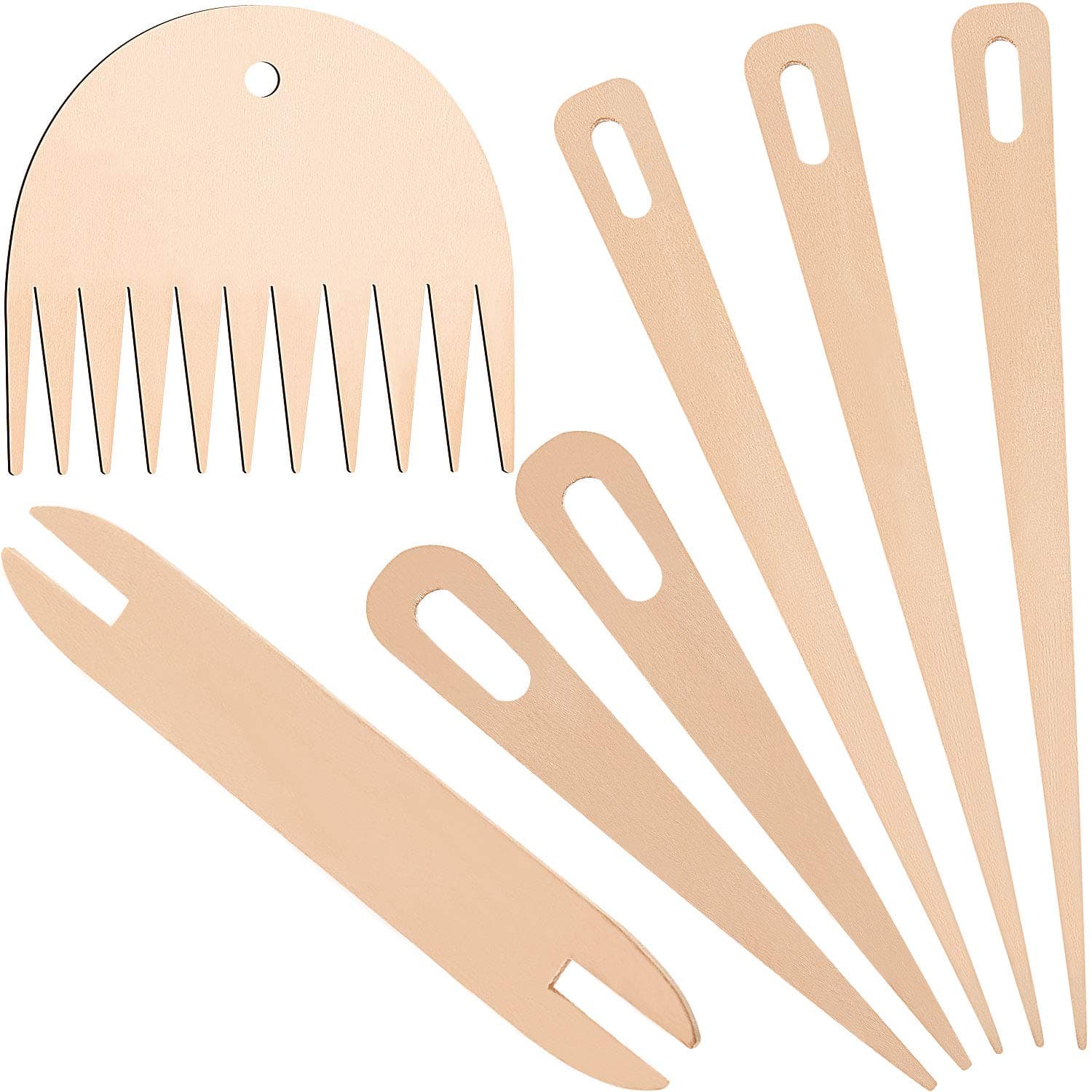WILLBOND 7 Pieces Wood Hand Loom Stick Set Include 5 Pieces Wood Weaving Crochet Needle with Shuttles Weaving Stick and Weaving Comb for Knitted Crafts DIY