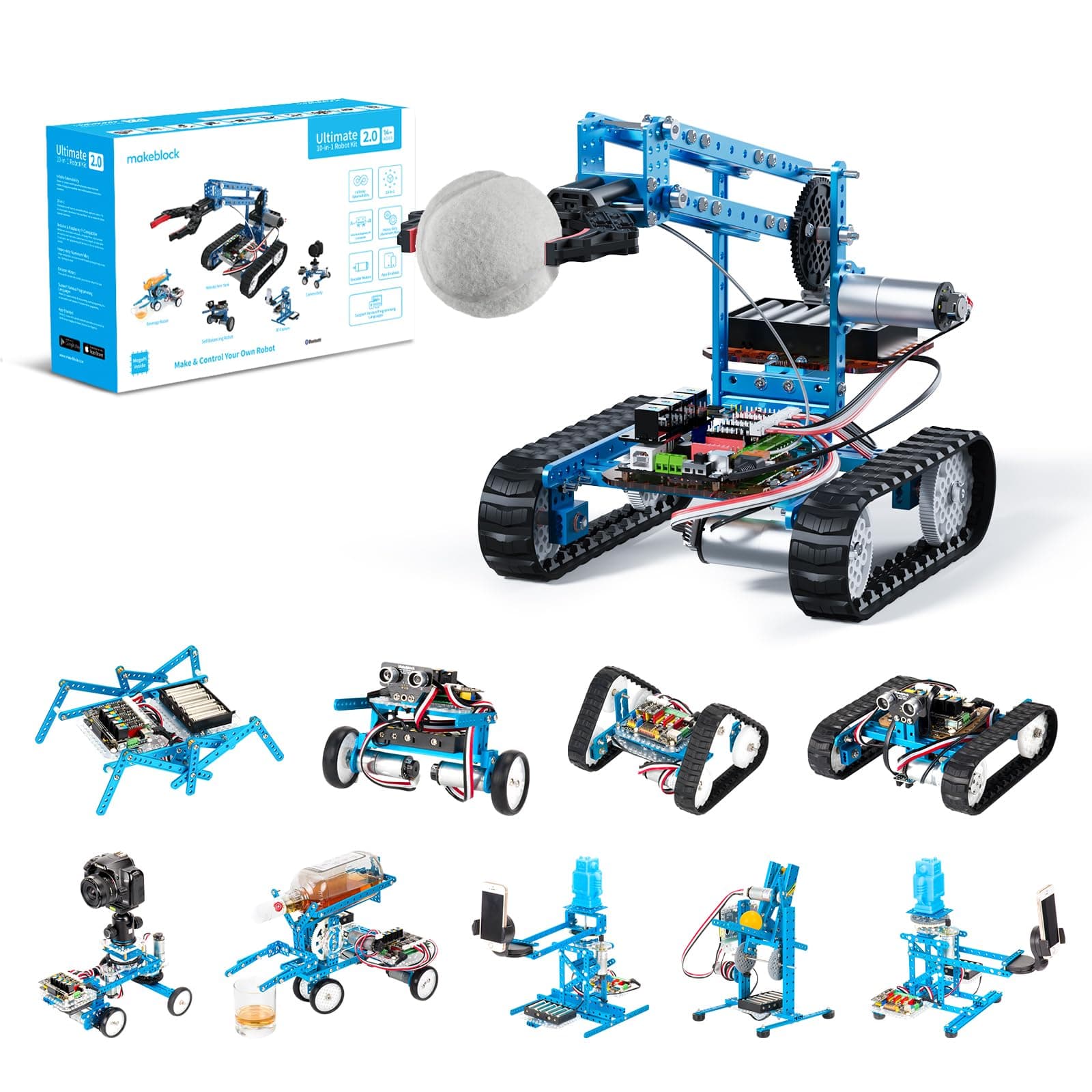 Makeblock mBot Ultimate 10-in-1 Robot Toys Kit, Programmable Compatible with Arduino C & Raspberry Pi, Remote Control Creative Robot Building Kit, STEM Educational Robot for Kid Teen Adult