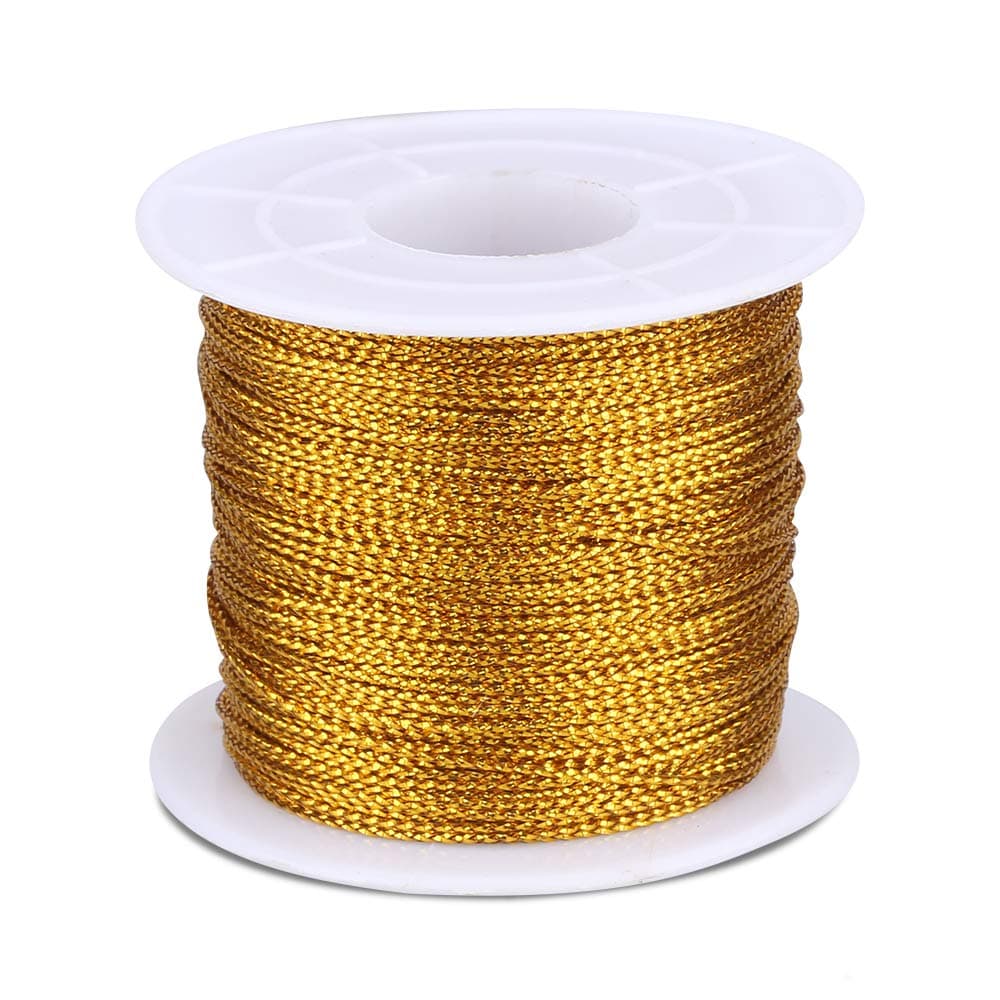 G2PLUS 100M Gold String Twine - 1mm Tinsel Thread Cord - Non-Elastic Metallic String for Crafts & Hanging Christmas Ornaments & Cards
