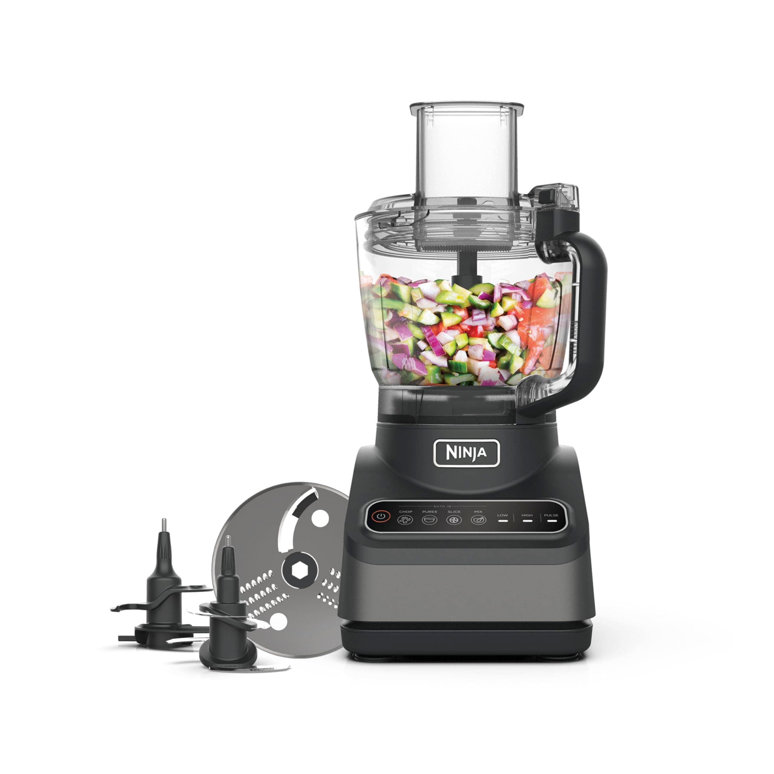 Ninja Food Processor with 4 Automatic Programs Chop, Puree, Slice, Mix, and 3 Manual Speeds, 2.1L Bowl, Chopping, Slicing & Dough Blades, 850W, Dishwasher Safe Parts, Black BN650UK